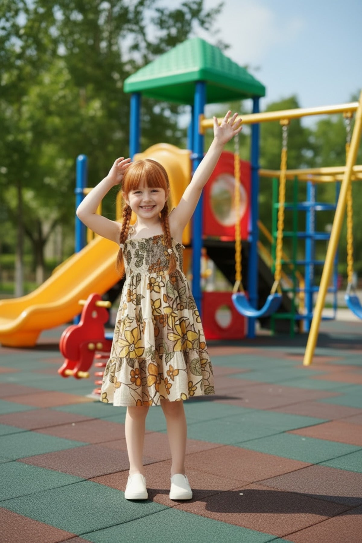 Clarissa Girls' Floral Strappy Dress - Taupe Floral - product image 1