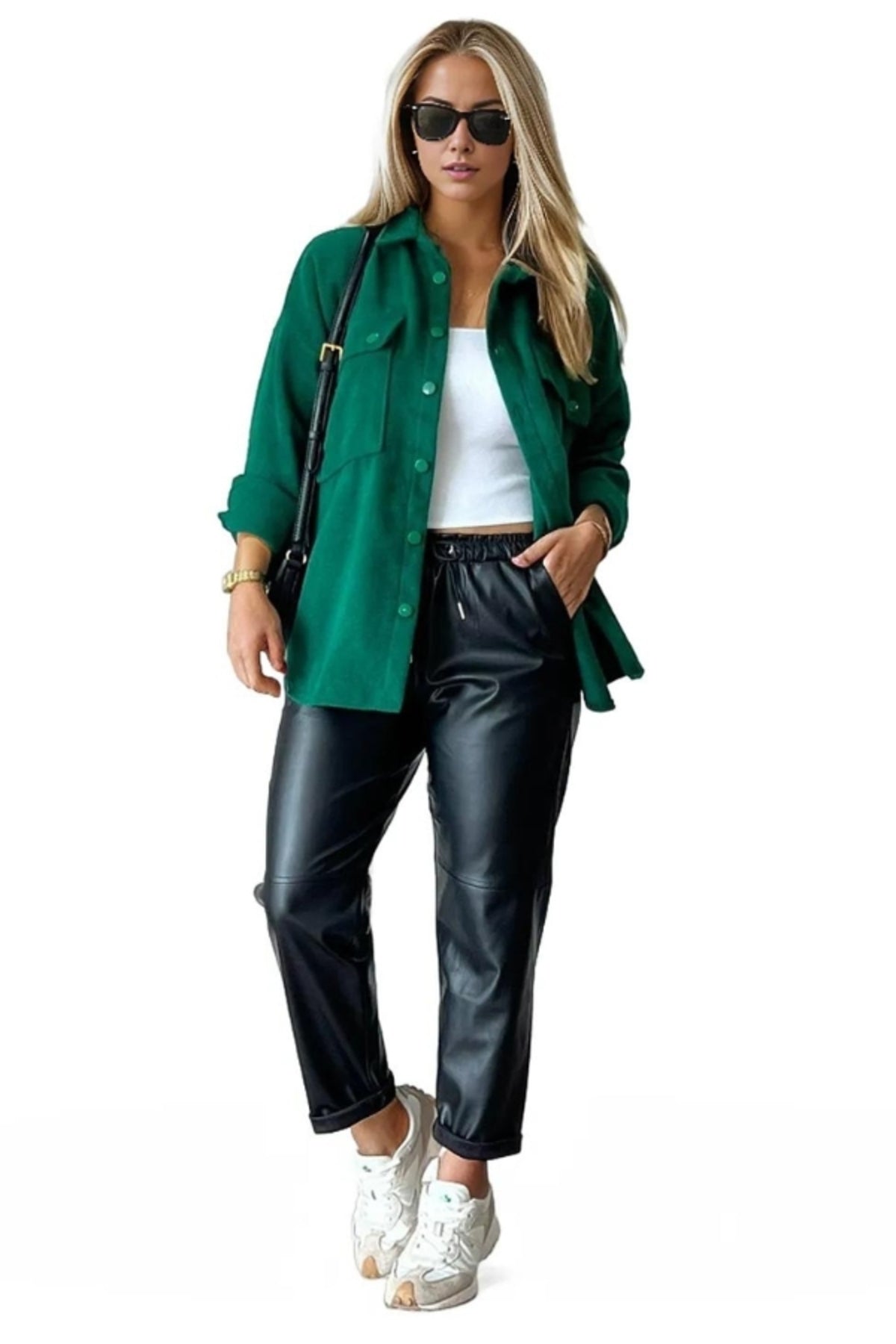 Mabel Women's Felted Fabric Shacket - Emerald and Green