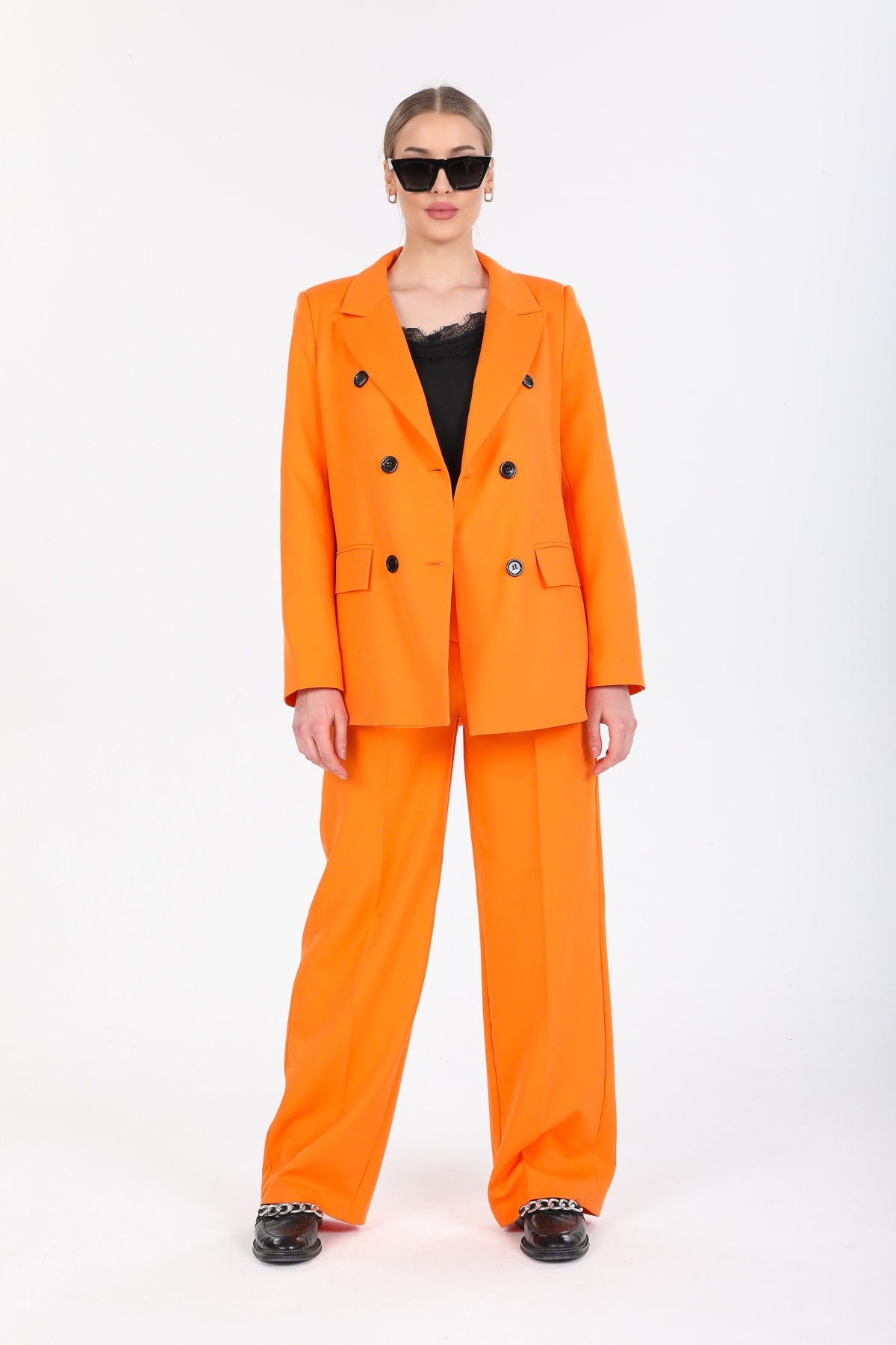 Cadence Women's Double-Breasted Oversized Jacket - Orange - product image 1