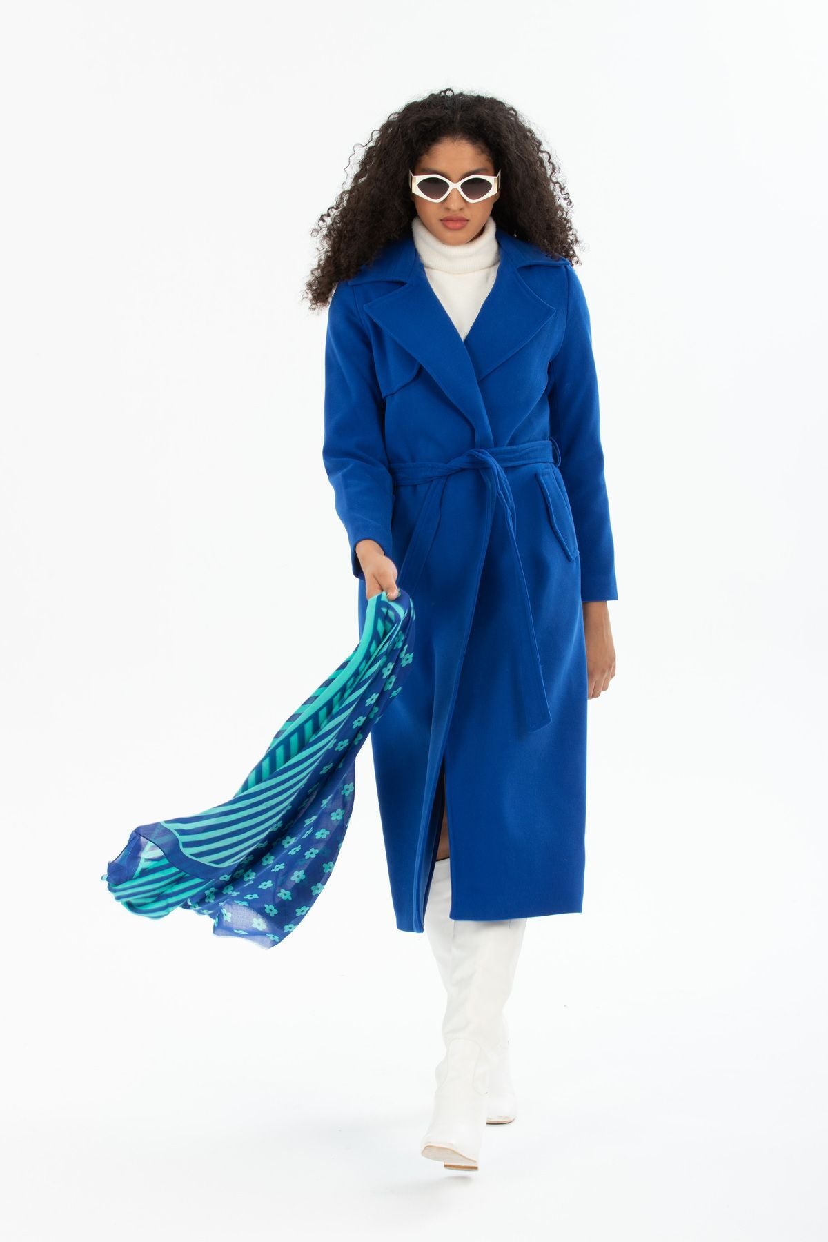 Andrea Women's Belted Coat - Royal Blue - product image 2