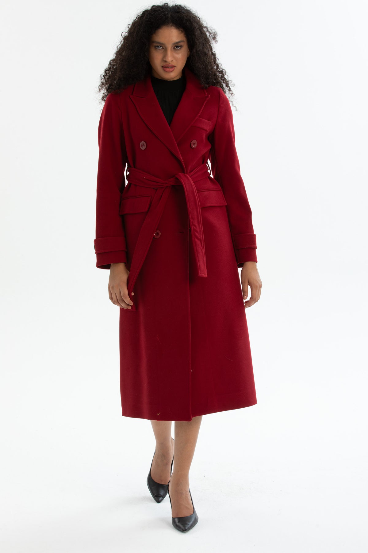 Belinda Women's Belted Notched Collar Coat - Burgundy - product image 4