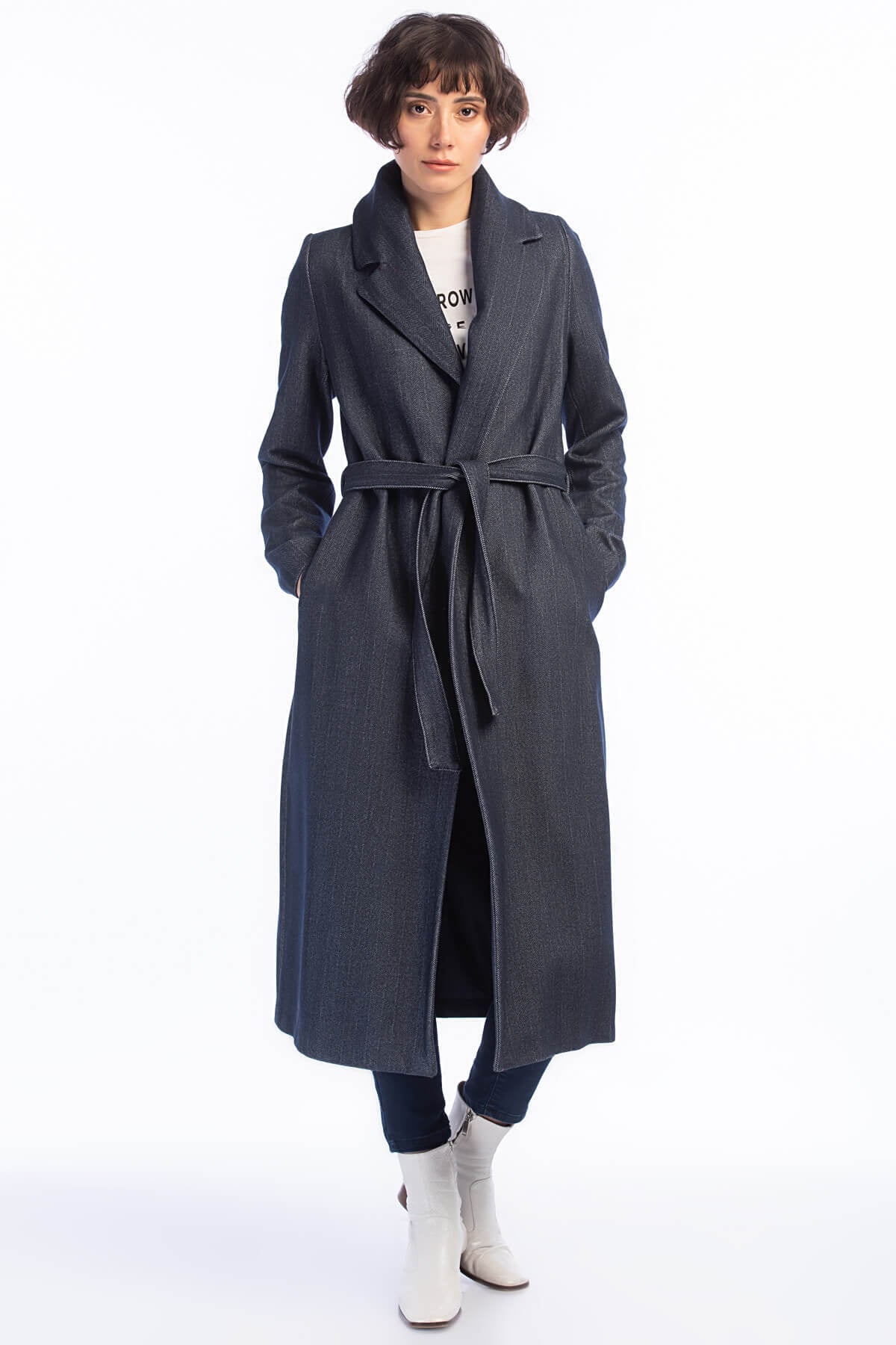 Hallie Women's Herringbone Coat - Navy Herringbone - product image 1