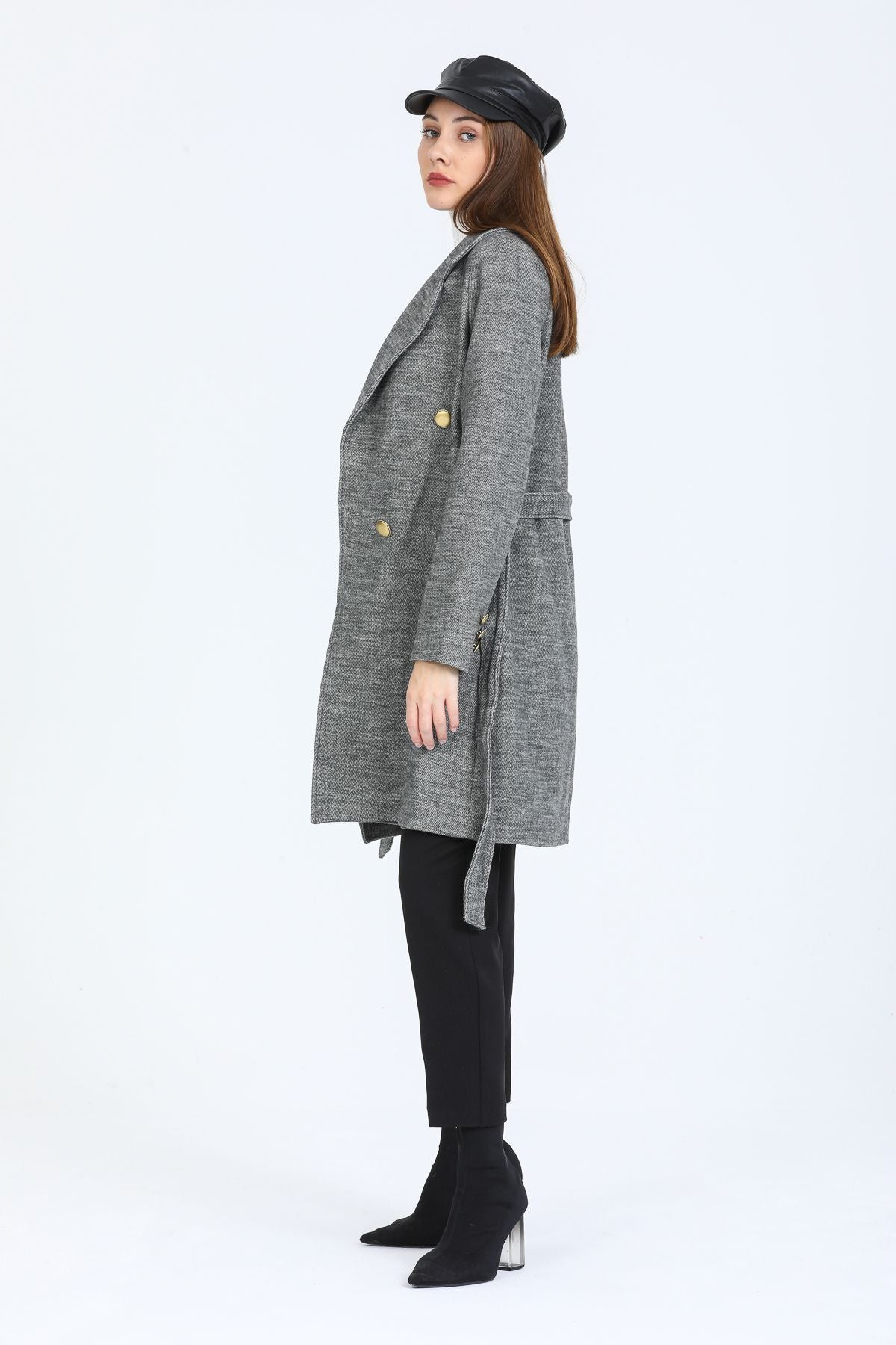 Bernice Women's Belted Notched Collar Coat - Heather Gray - product image 7