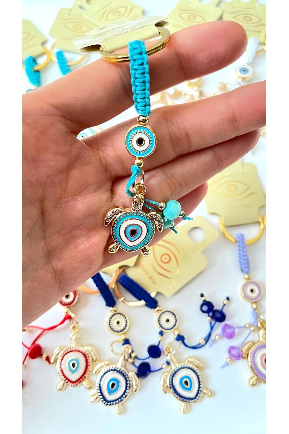 Ivy Gold-Plated Evil Eye Keychain - Turquoise Turtle Design