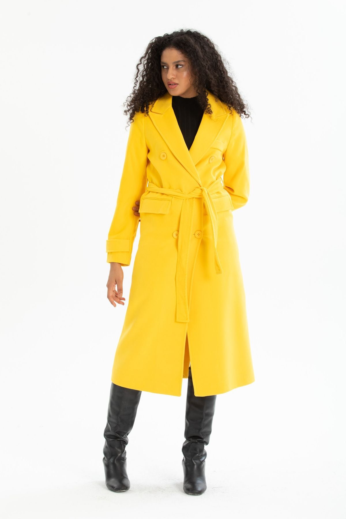 Belinda Women's Belted Notched Collar Coat - Yellow - product image 3