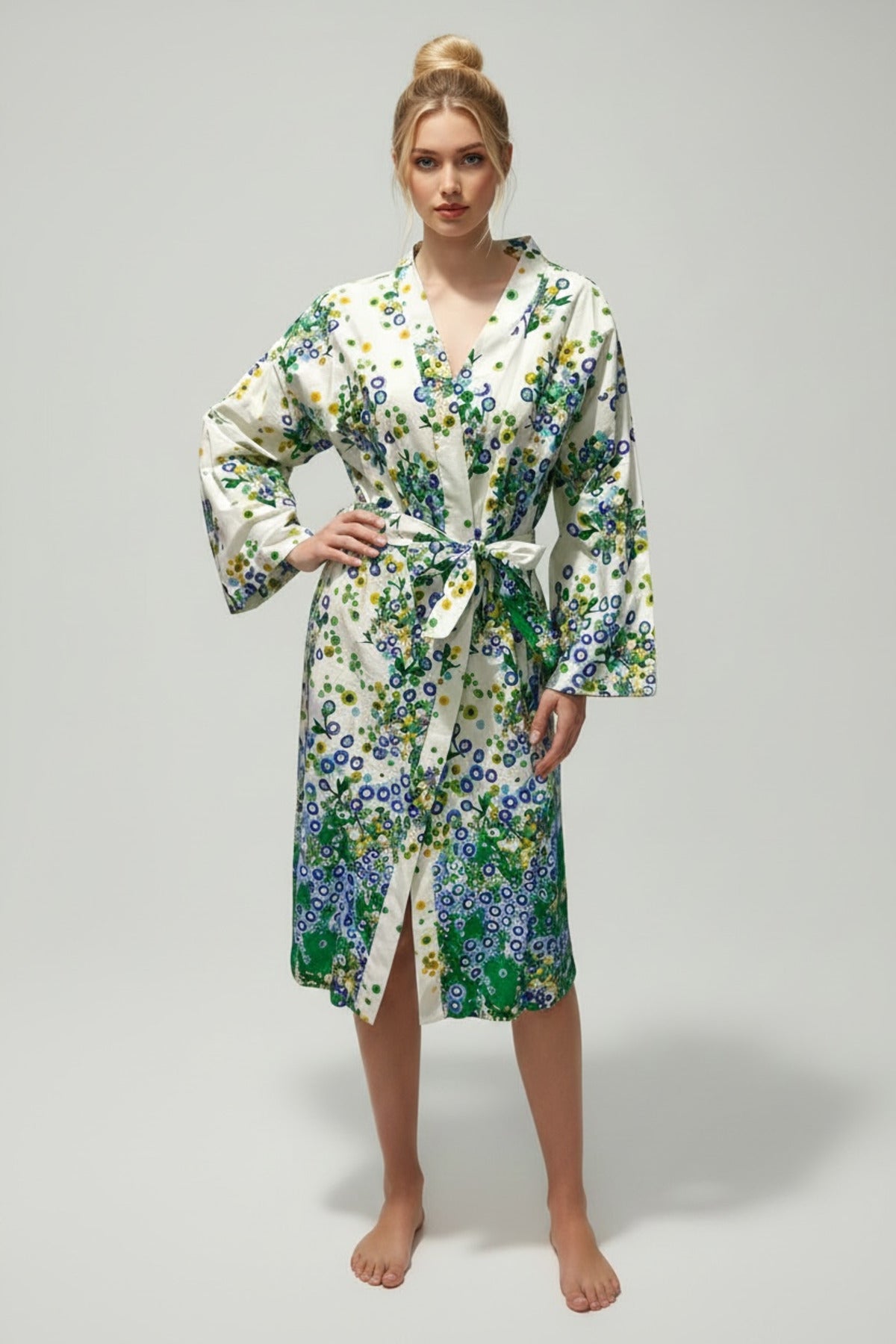 Adele Women's Floral Belted Kimono - White Green Floral - product image 5