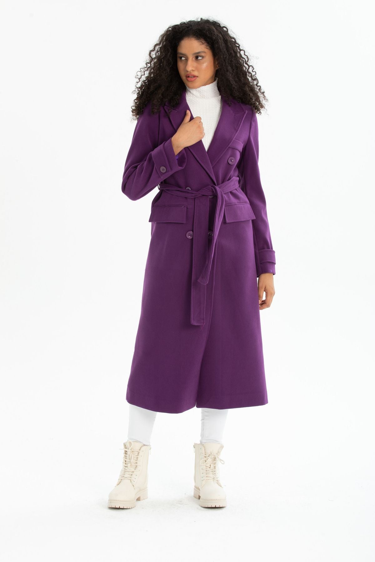 Belinda Women's Belted Notched Collar Coat - Purple - product image 1
