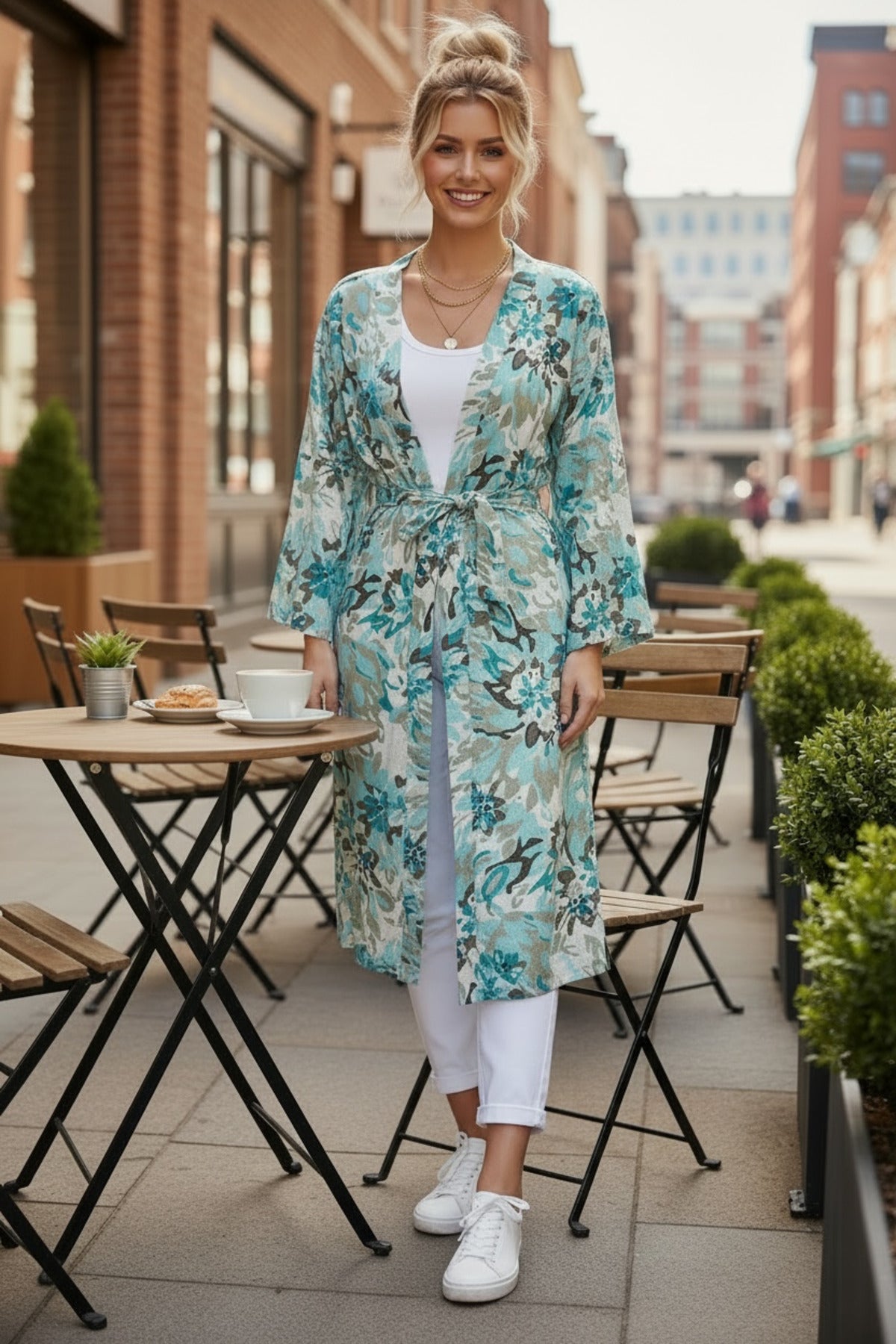 Adele Women's Belted Kimono - Blue Green - product image 5