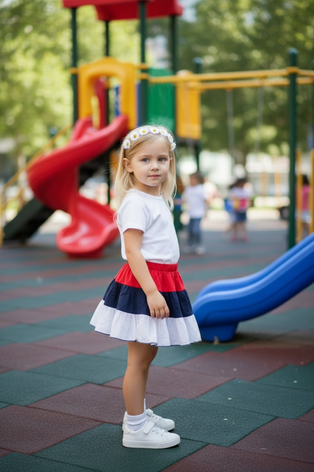 Dolores Girls' Lined Skirt - Red Navy White - product image 1