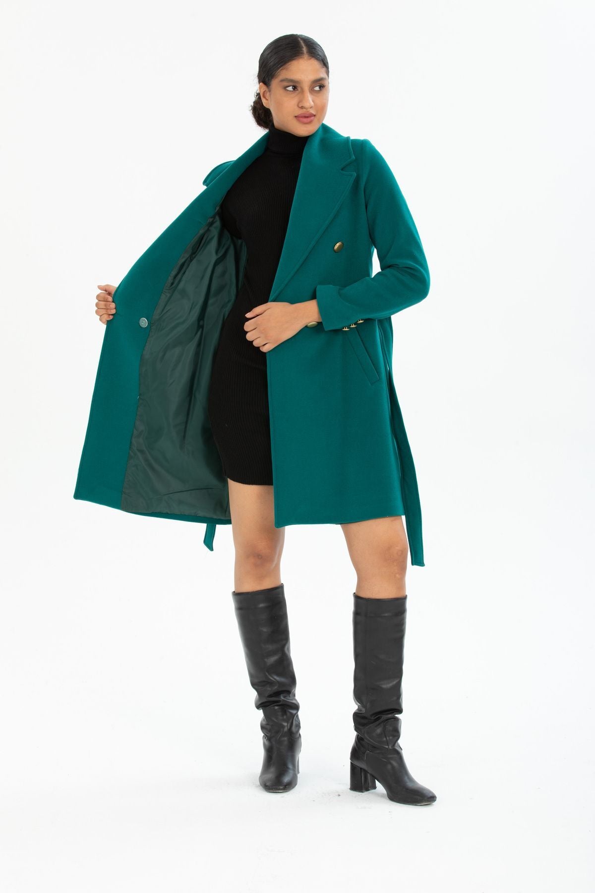 Bernice Women's Belted Notched Collar Coat - Teal - product image 5