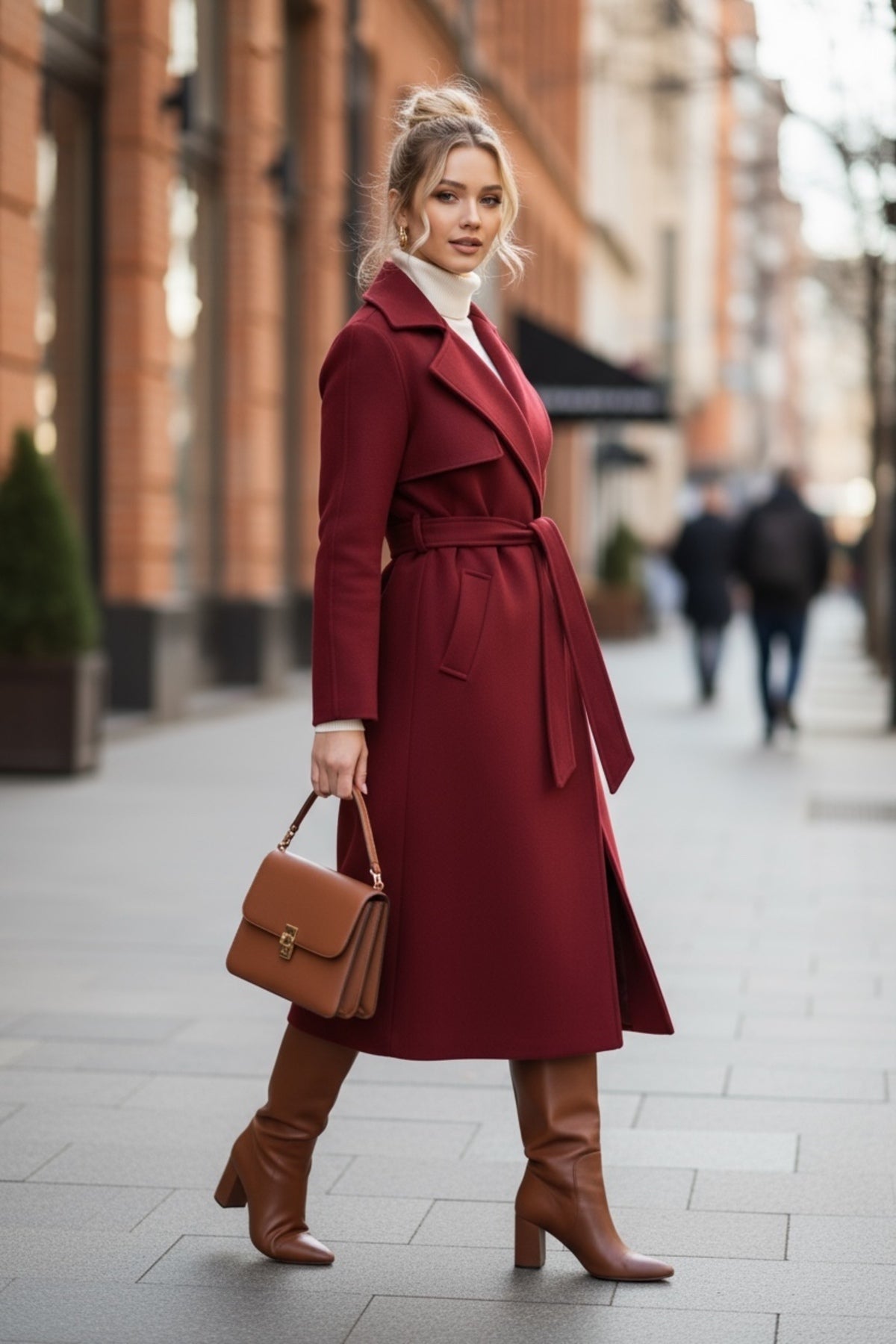 Andrea Women's Belted Coat - Burgundy - product image 1