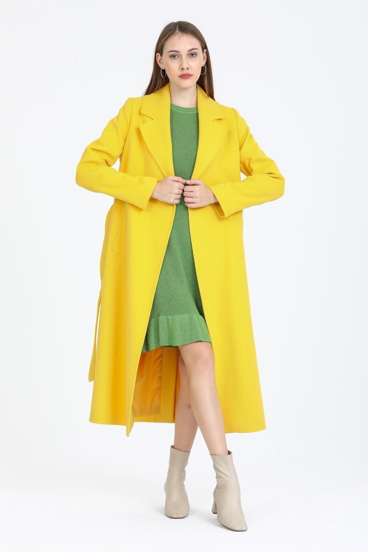 Faye Women's Belted Notched Collar Coat - Yellow - product image 2