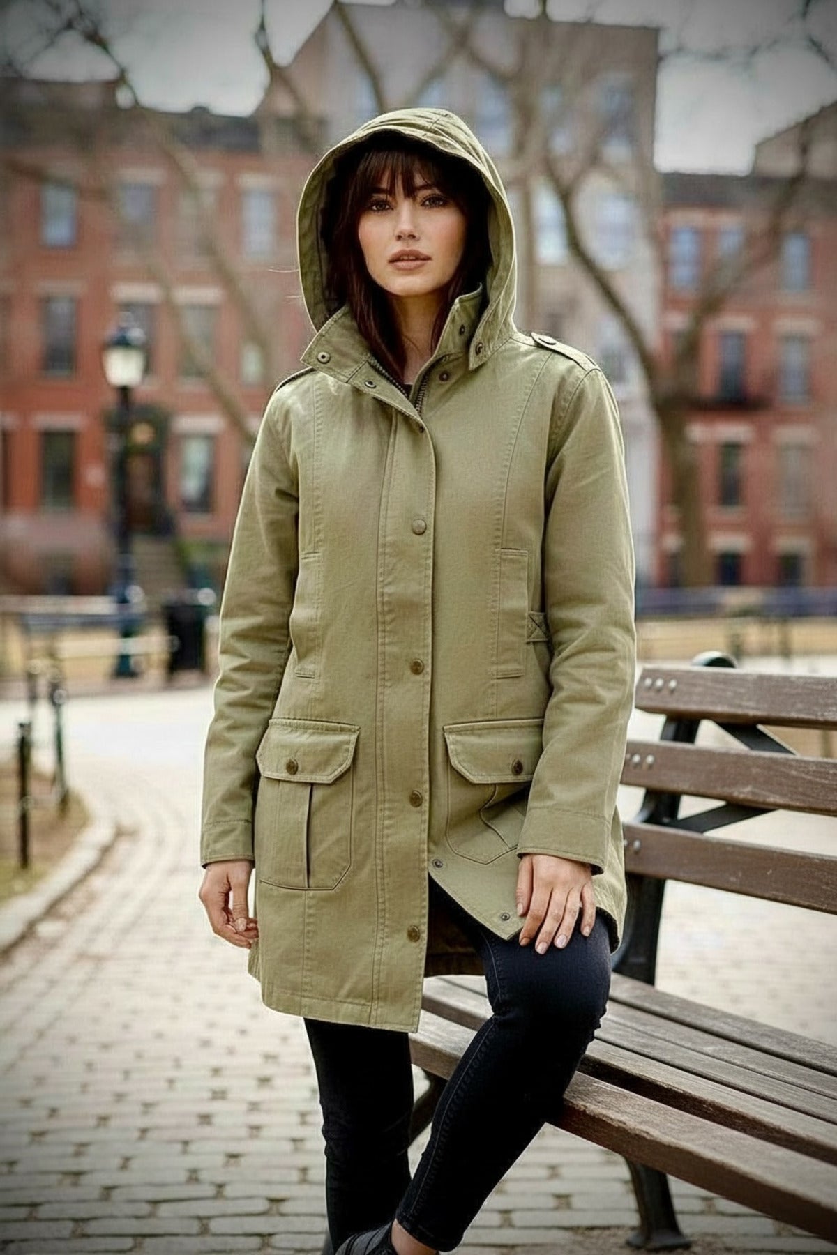 Anissa Women's Gabardine Coat - Light Khaki Green - product image 3