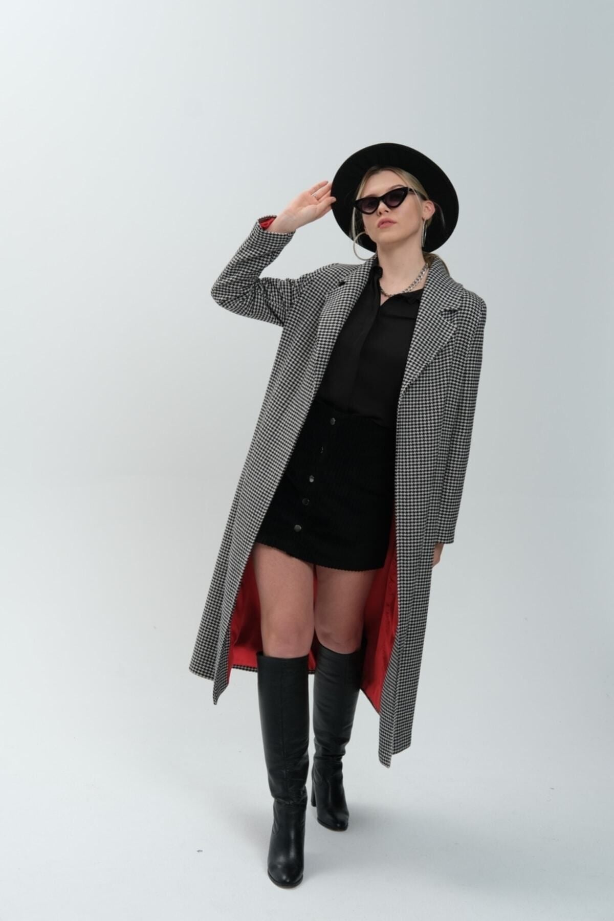 Callista Women's Long Lined Coat - Black Micro Houndstooth - product image 1