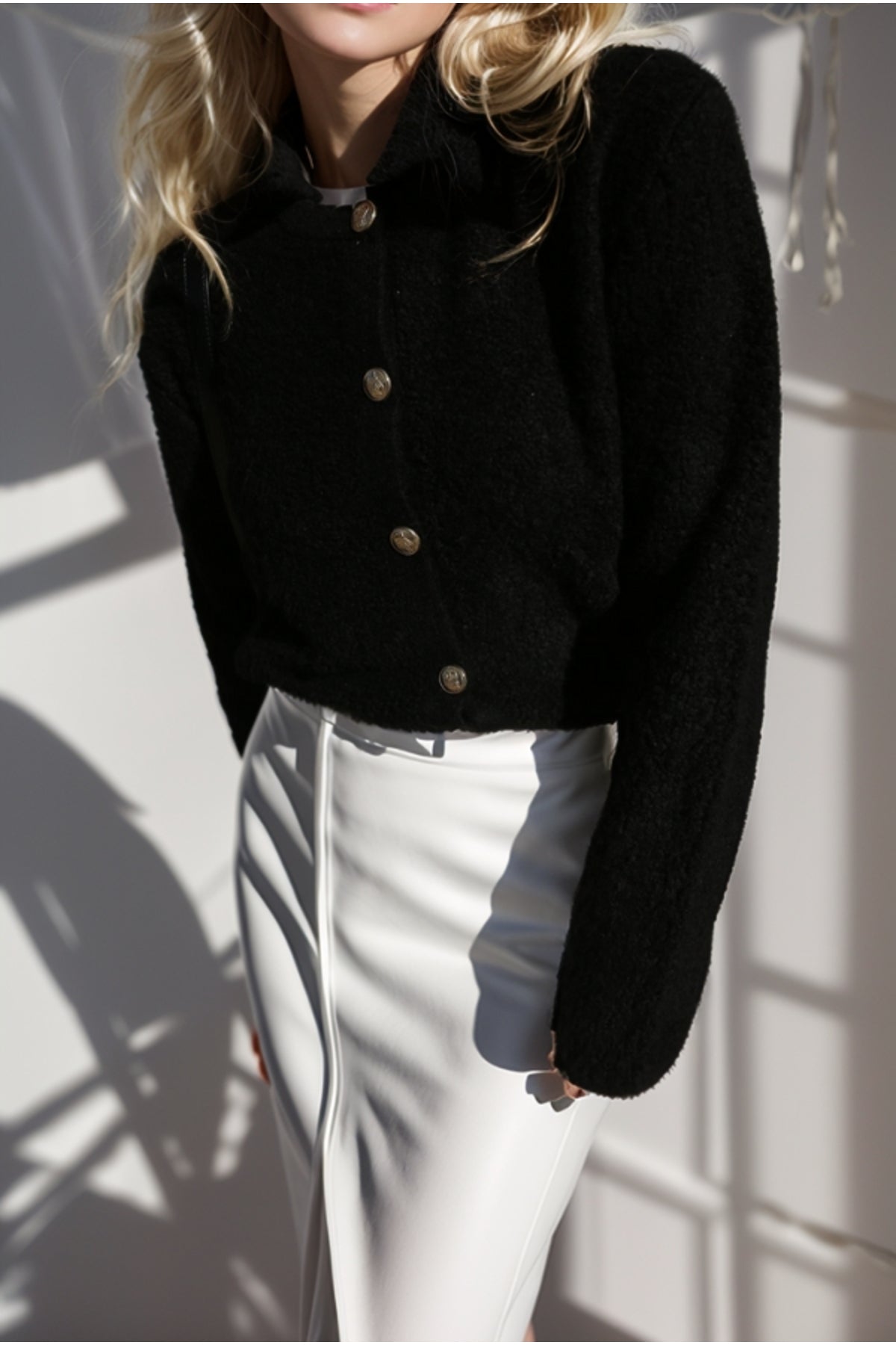 Kayla Women's Gold-Tone Button Teddy Cardigan - Black