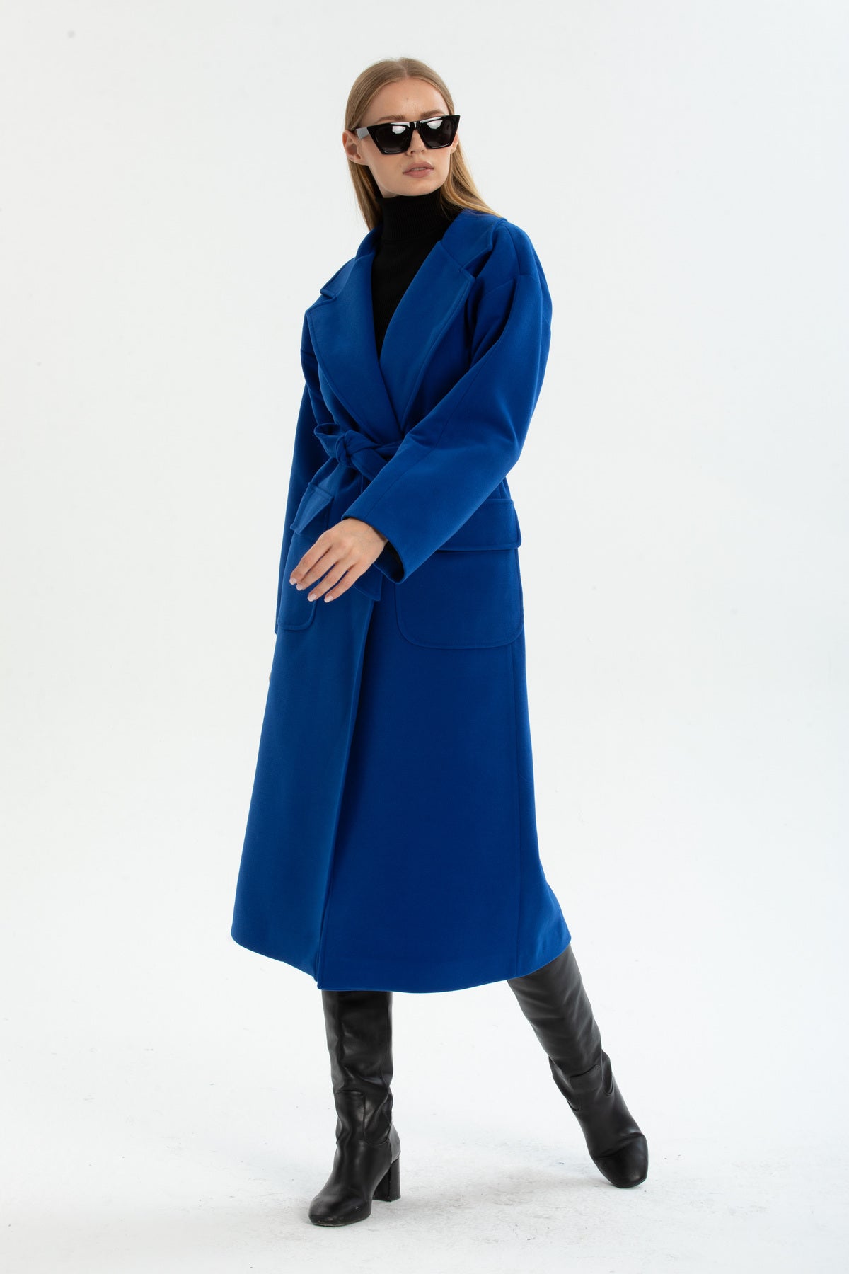 Anabel Women's Belted Notched Collar Coat - Royal Blue - product image 3