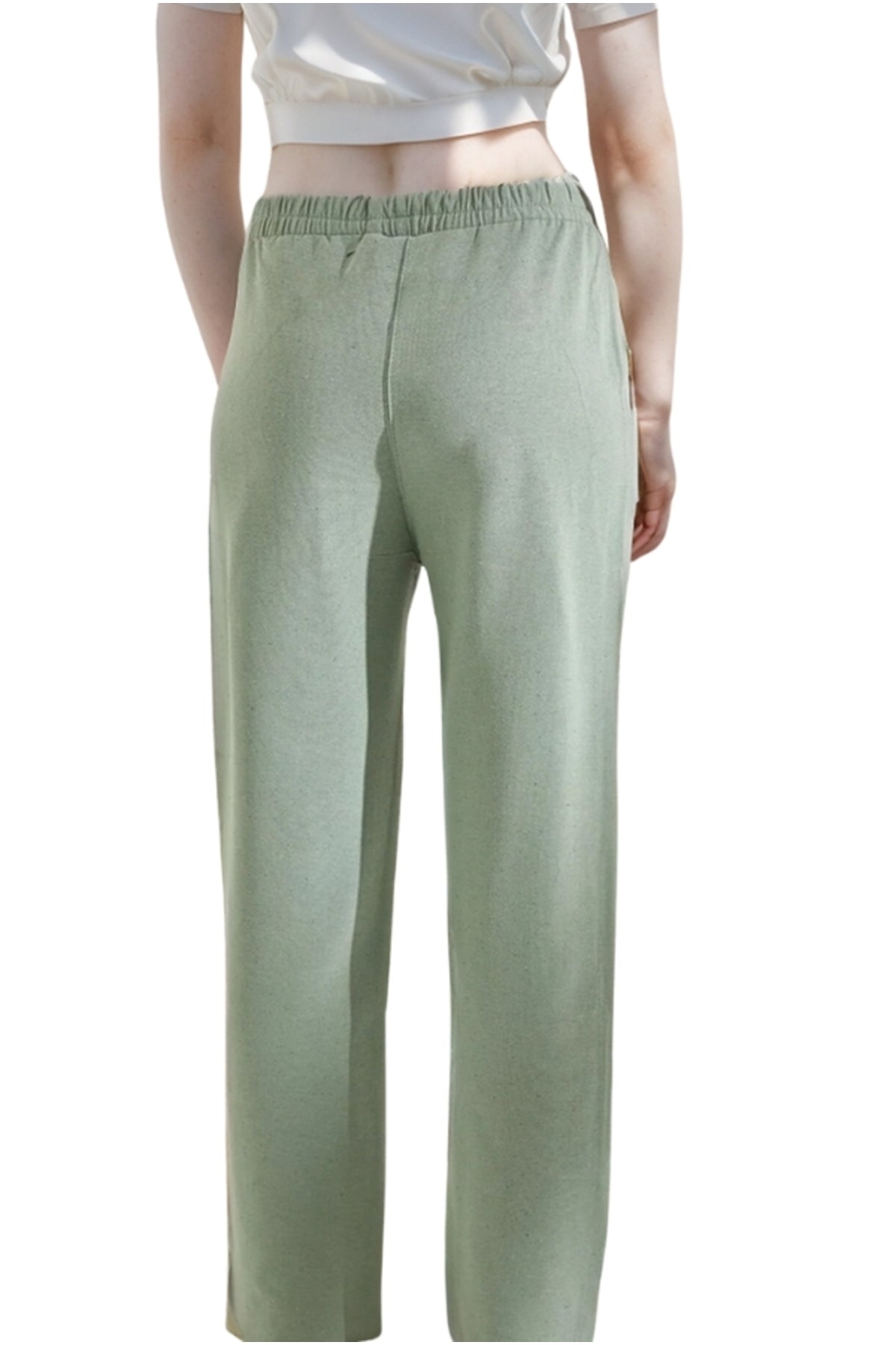 Victoria Women's Linen-Viscose Blend Belted Tapered Pants with Pockets - Almond Green