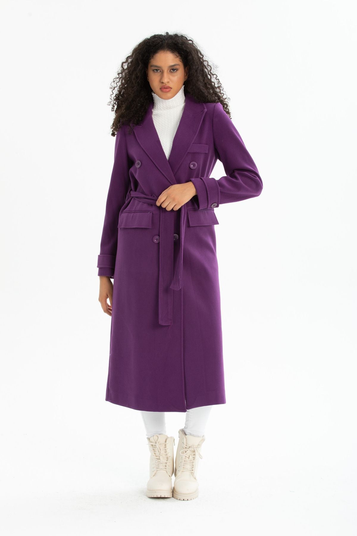 Belinda Women's Belted Notched Collar Coat - Purple - product image 7
