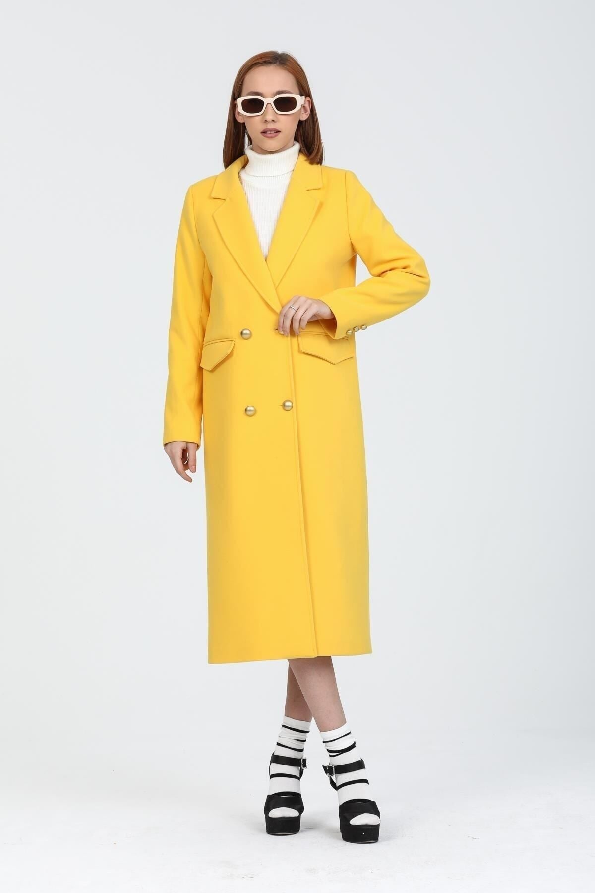 Ariadne Women's Long Button Front Coat - Yellow - product image 2
