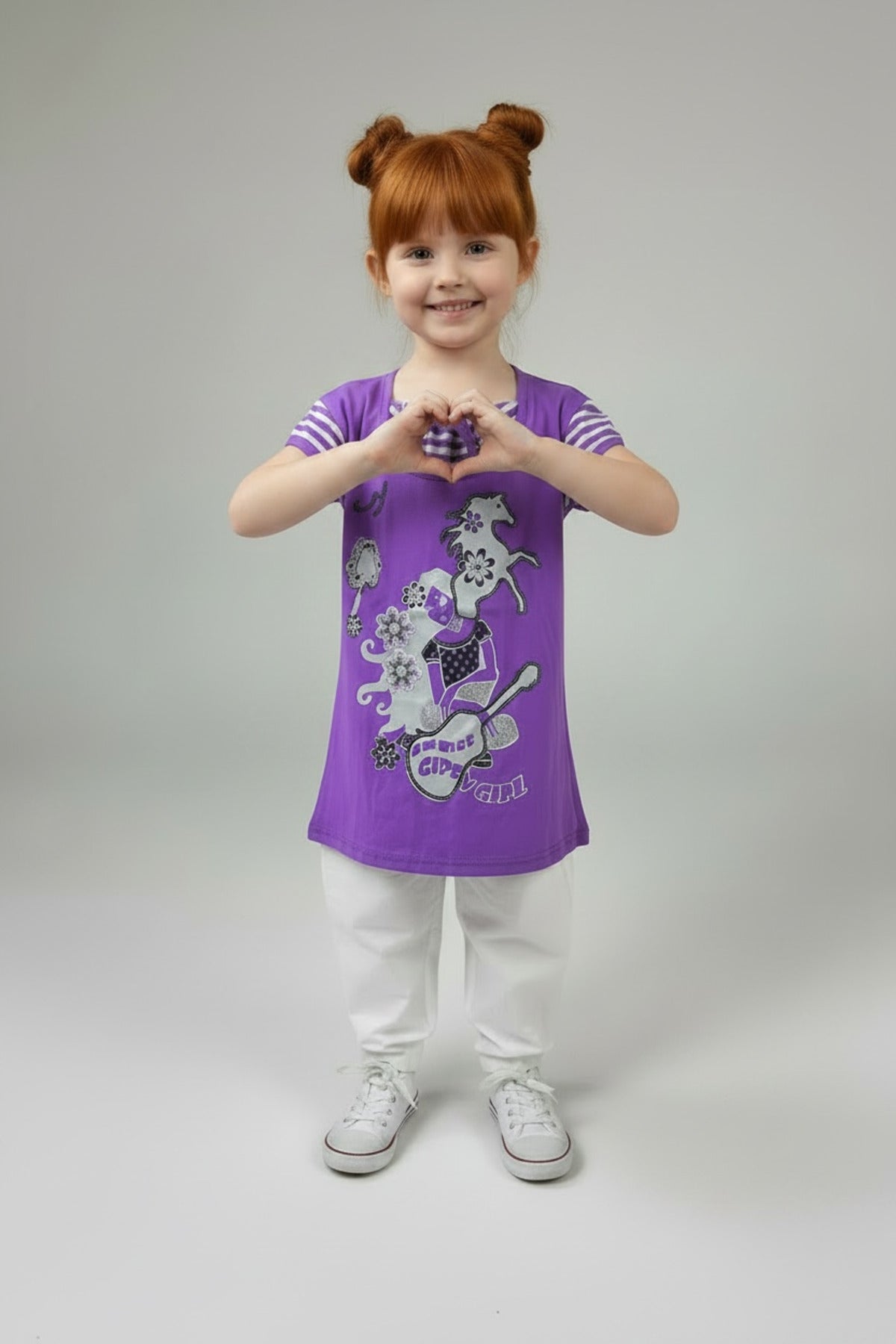 Adelia Girls' Striped Strappy T-Shirt - Purple Gray Stripe - product image 4