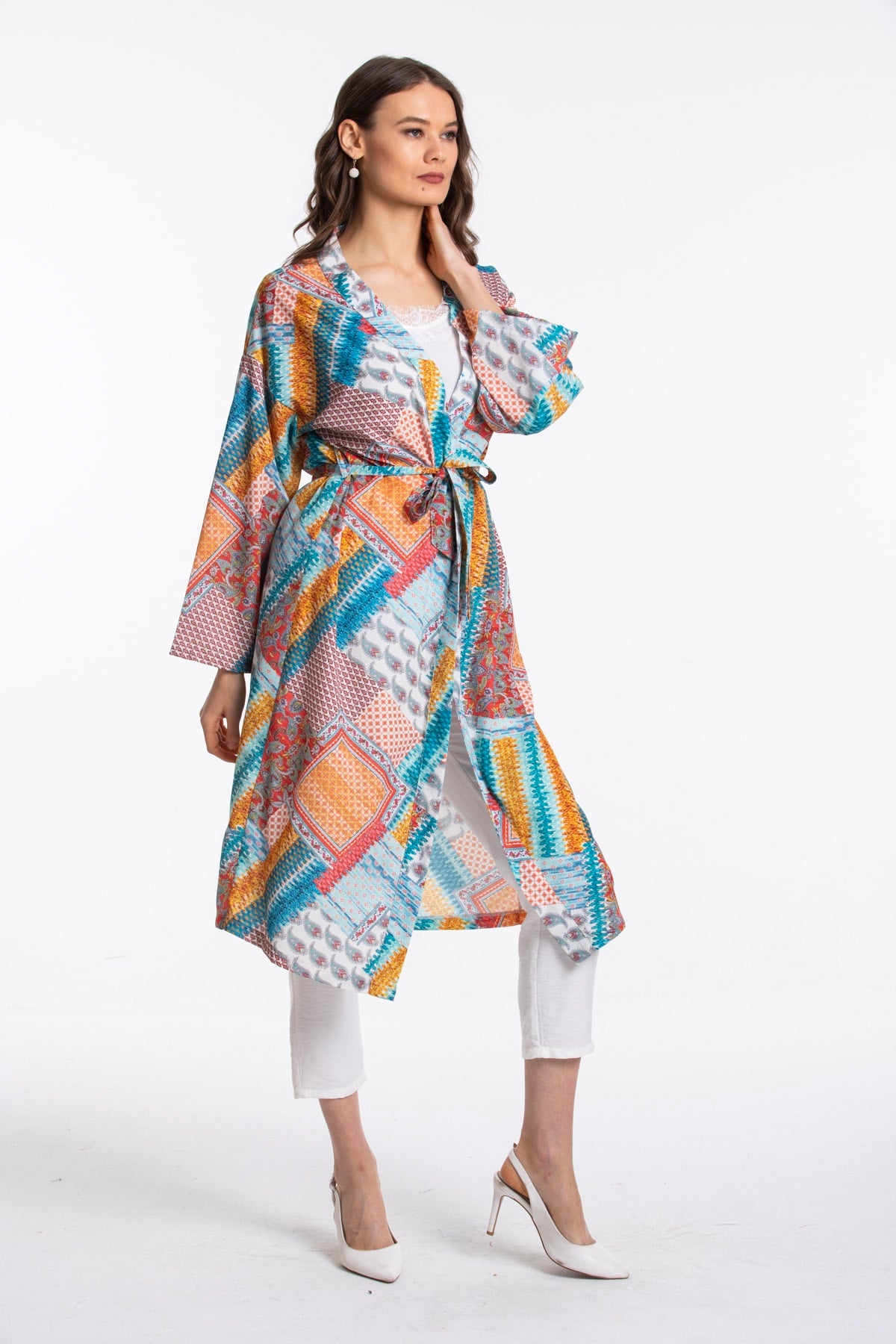 Adele Women's Kimono - Turquoise Print - product image 2