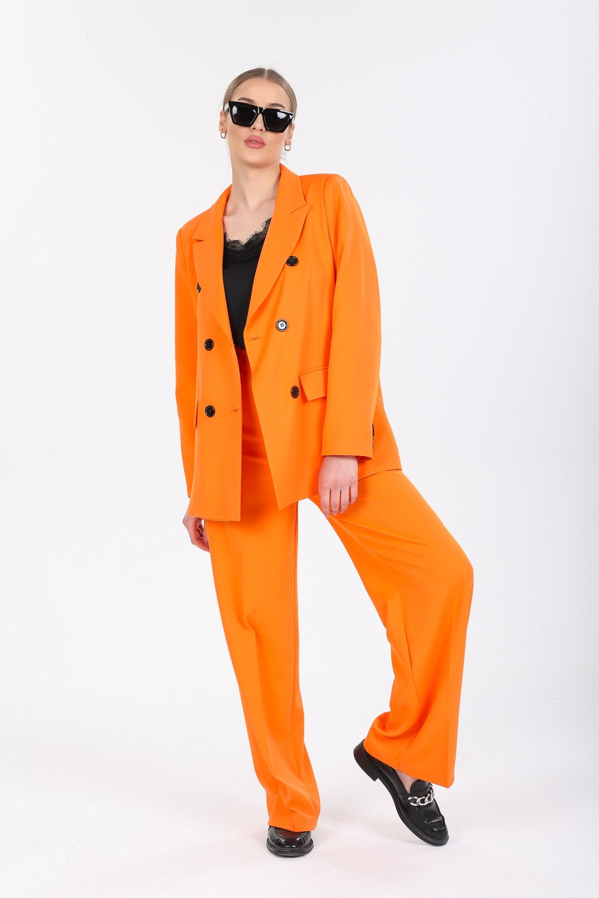 Cadence Women's Double-Breasted Oversized Jacket - Orange - product image 2