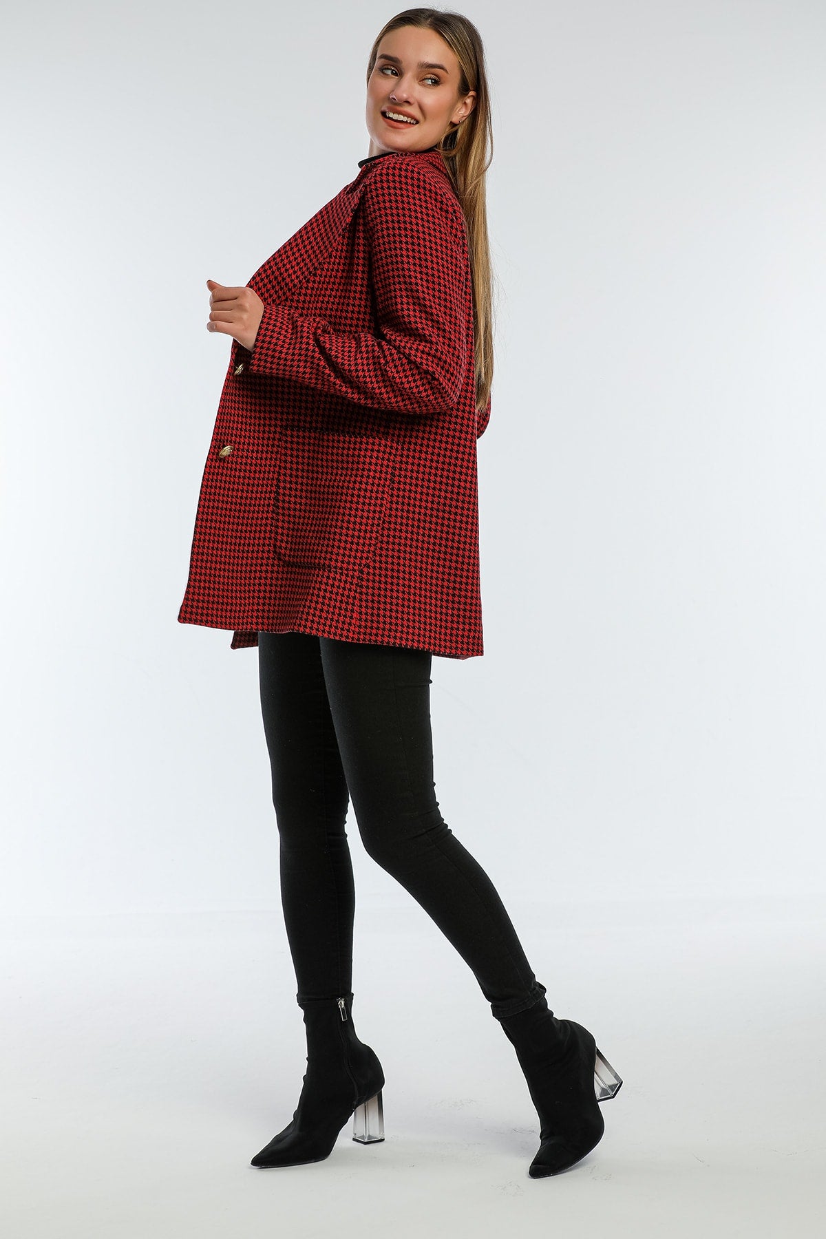 Catalina Women's Houndstooth Blazer - Black Red - product image 2