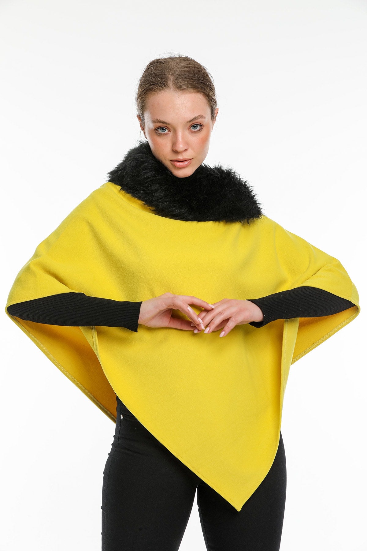 Ana Women's Fur-Trim Poncho - Bright Yellow - product image 3