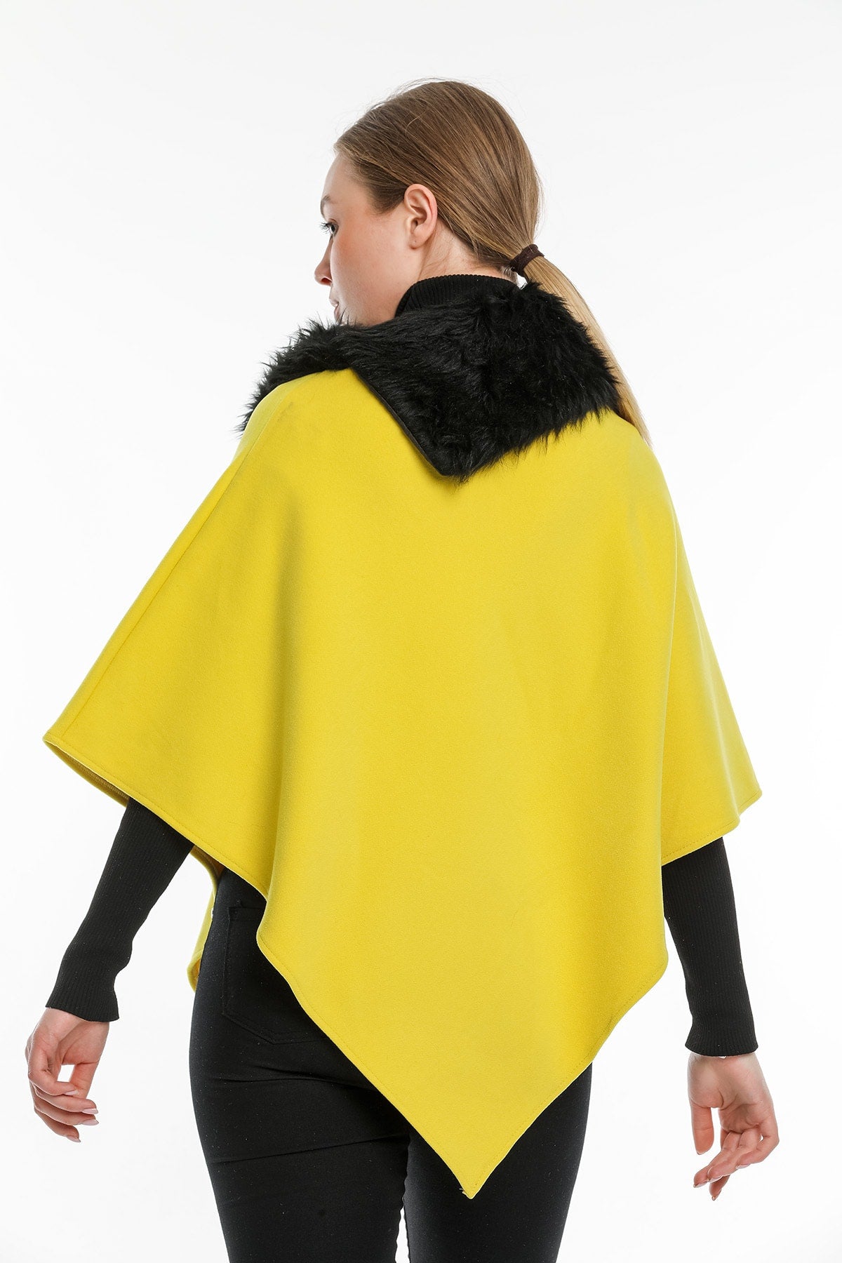 Ana Women's Fur-Trim Poncho - Bright Yellow - product image 4