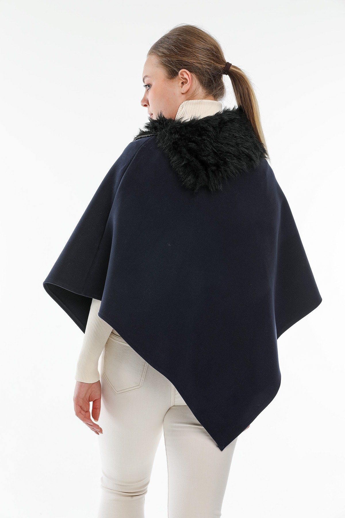 Ana Women's Fur-Trim Poncho - Navy - product image 4