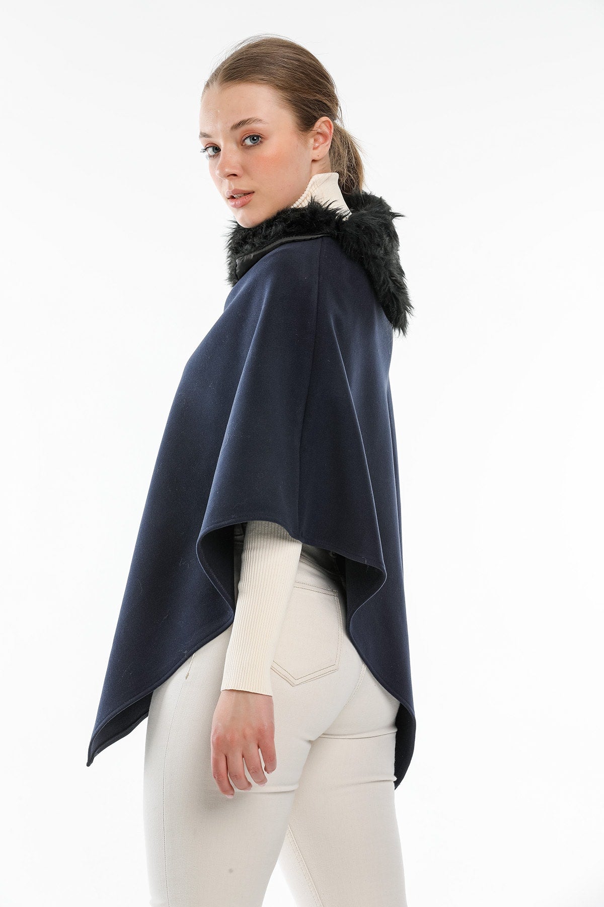 Ana Women's Fur-Trim Poncho - Navy - product image 5