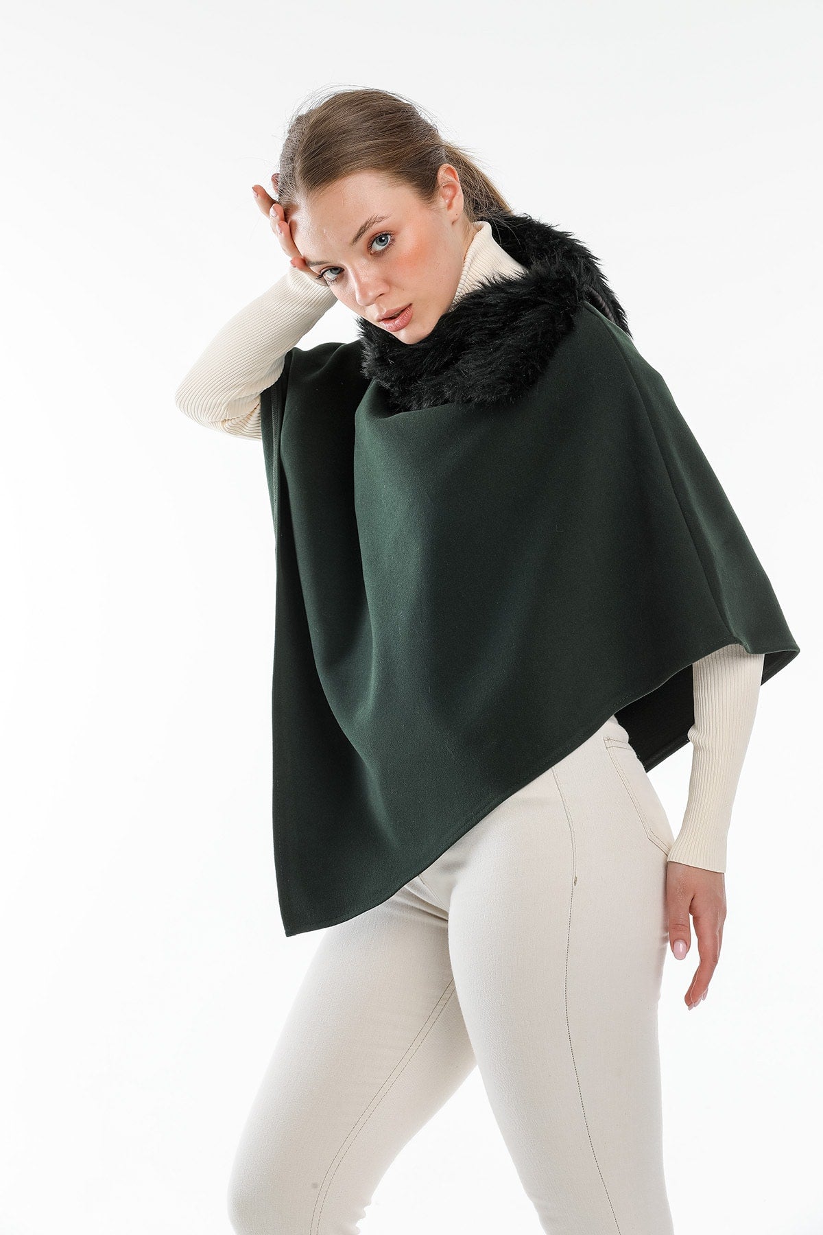 Dulcie Women's Fur-Trim Poncho - Emerald Green - product image 7