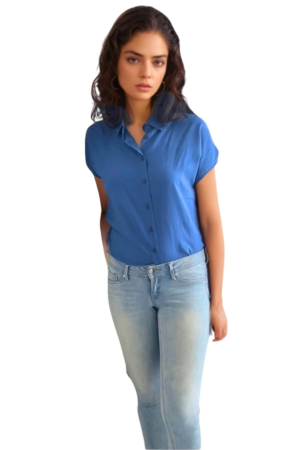 Camisa de manga corta con botones Parliament azul