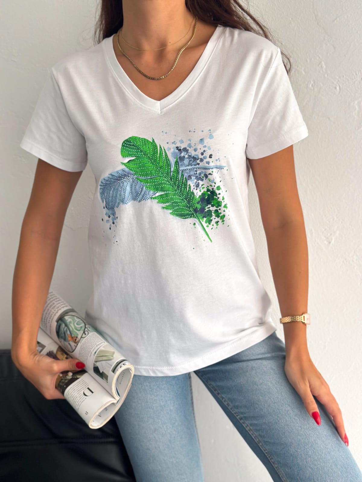 Tilda White Sequin Cotton Short Sleeve T-Shirt
