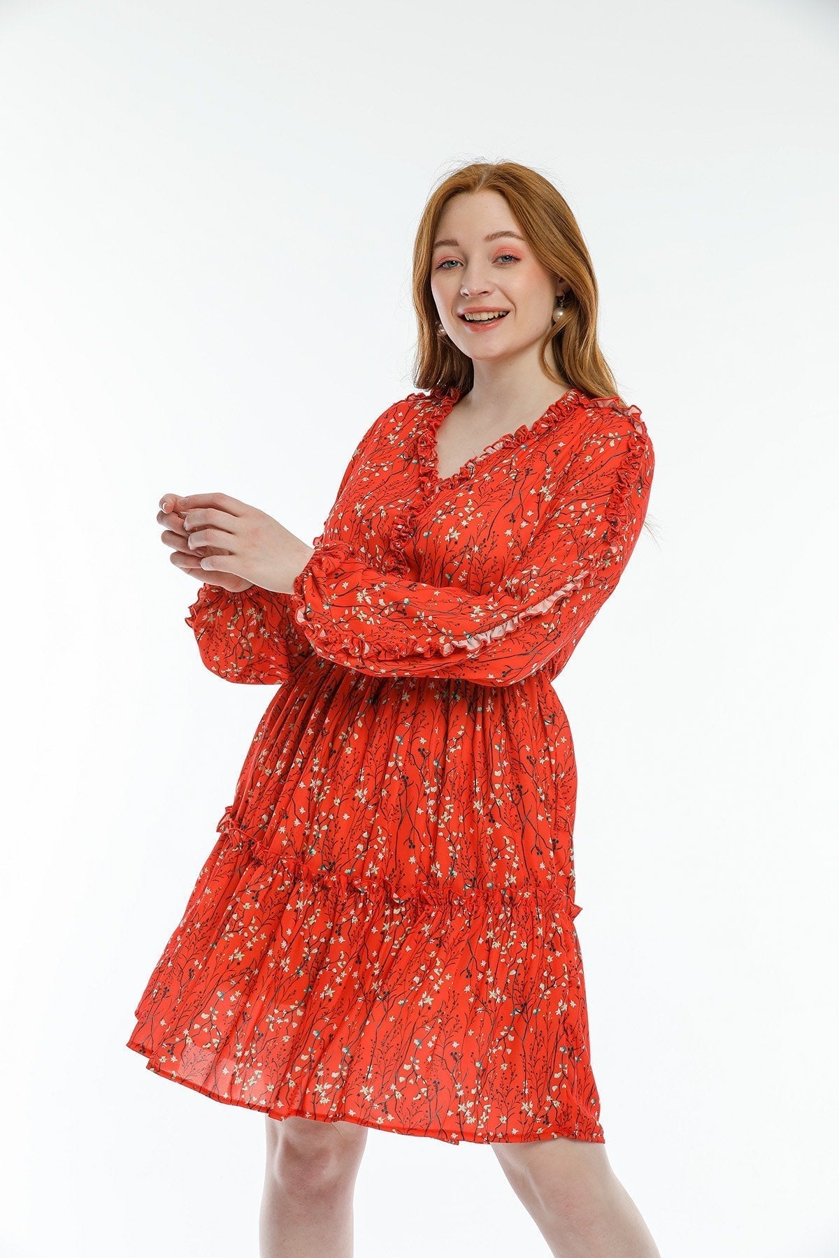 Şifon Çiçekli Elbise