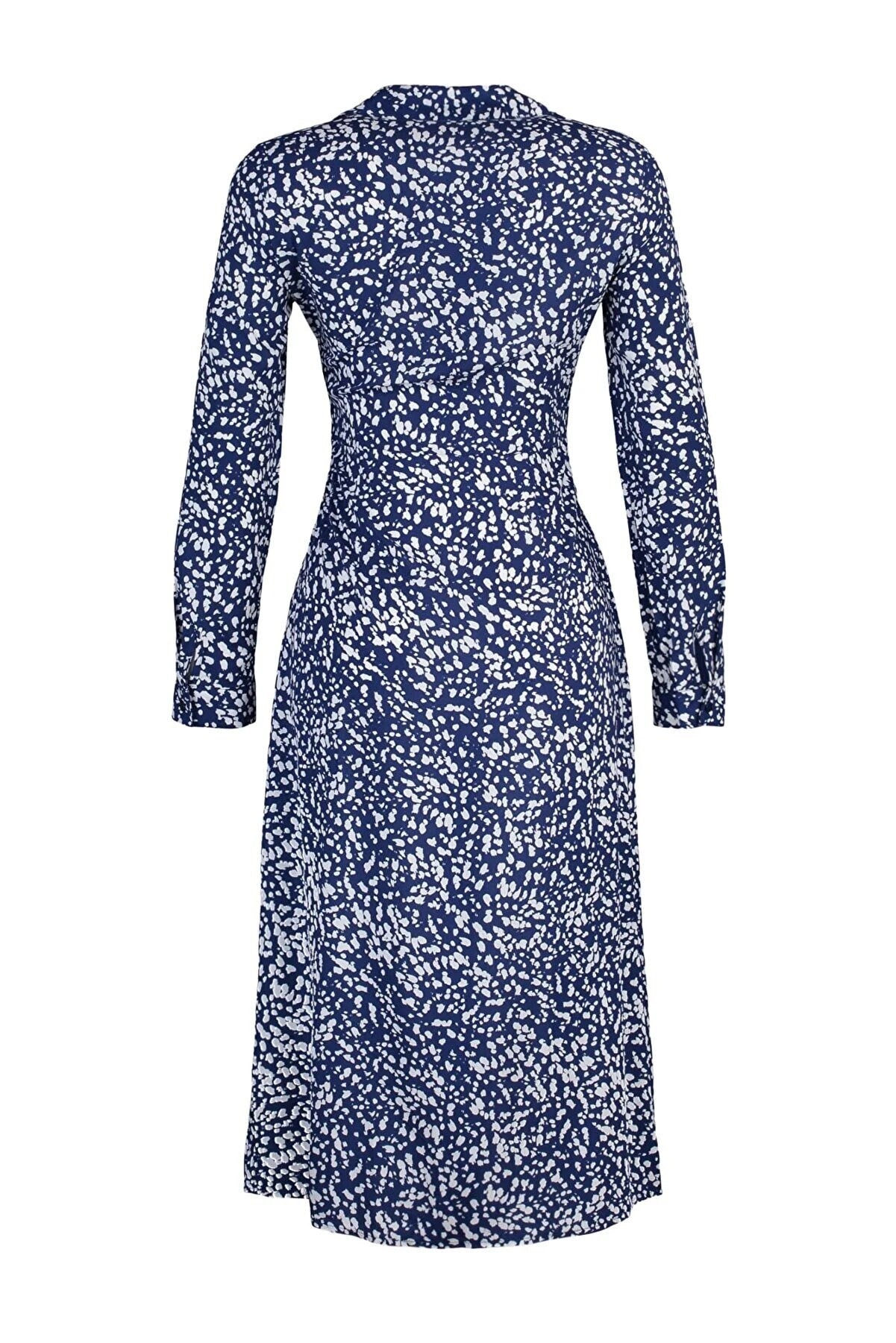Vestido camisero midi de tela vaporosa con abertura y estampado floral azul