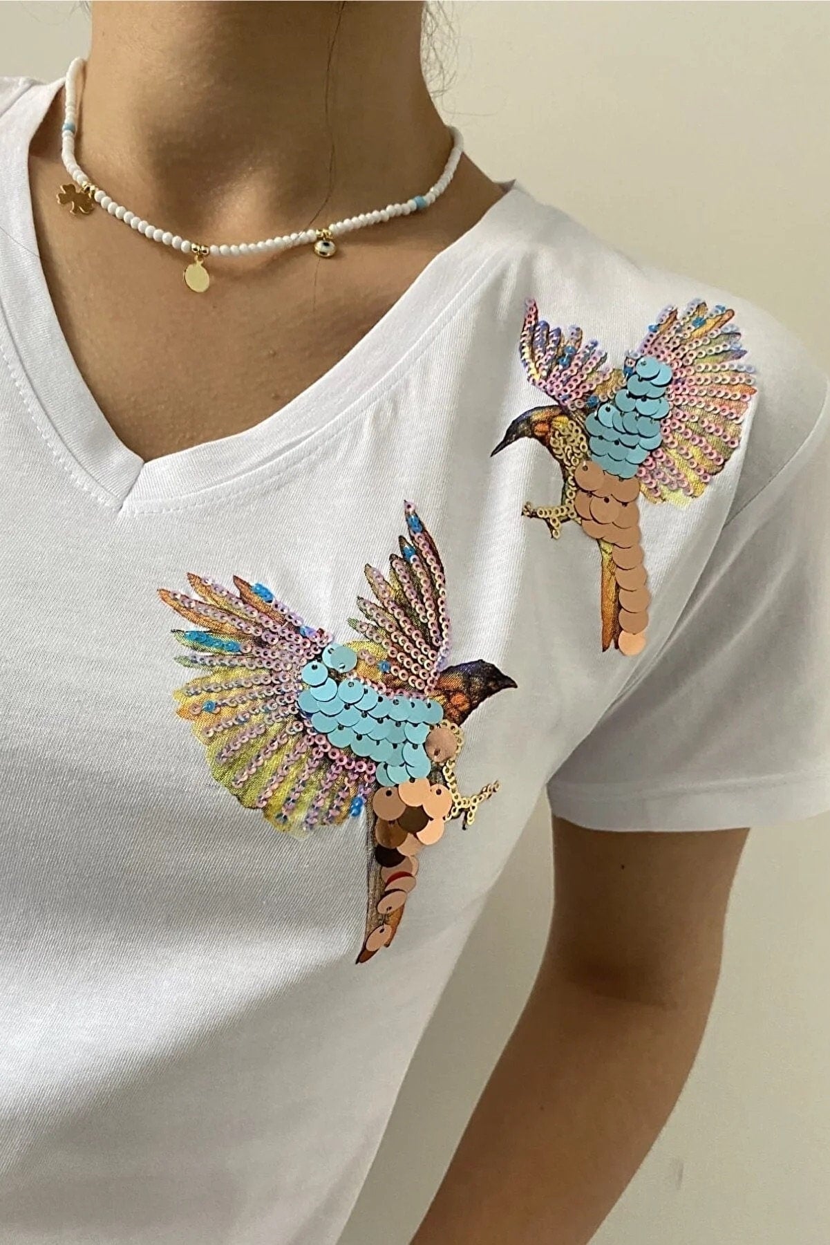 Tilda Bird Embroidered Cotton Short Sleeve T-Shirt - White