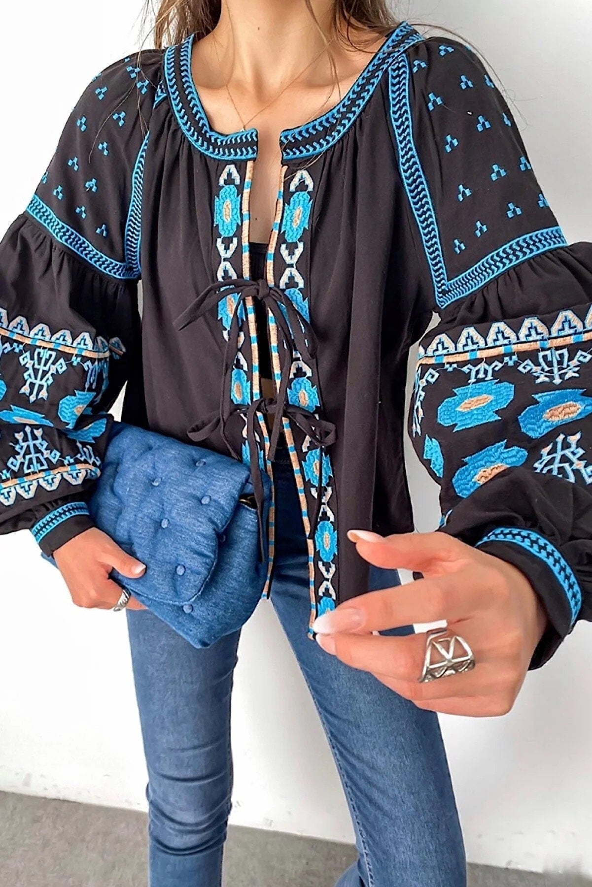 Bohemian Style Embroidered Blouse Cardigan