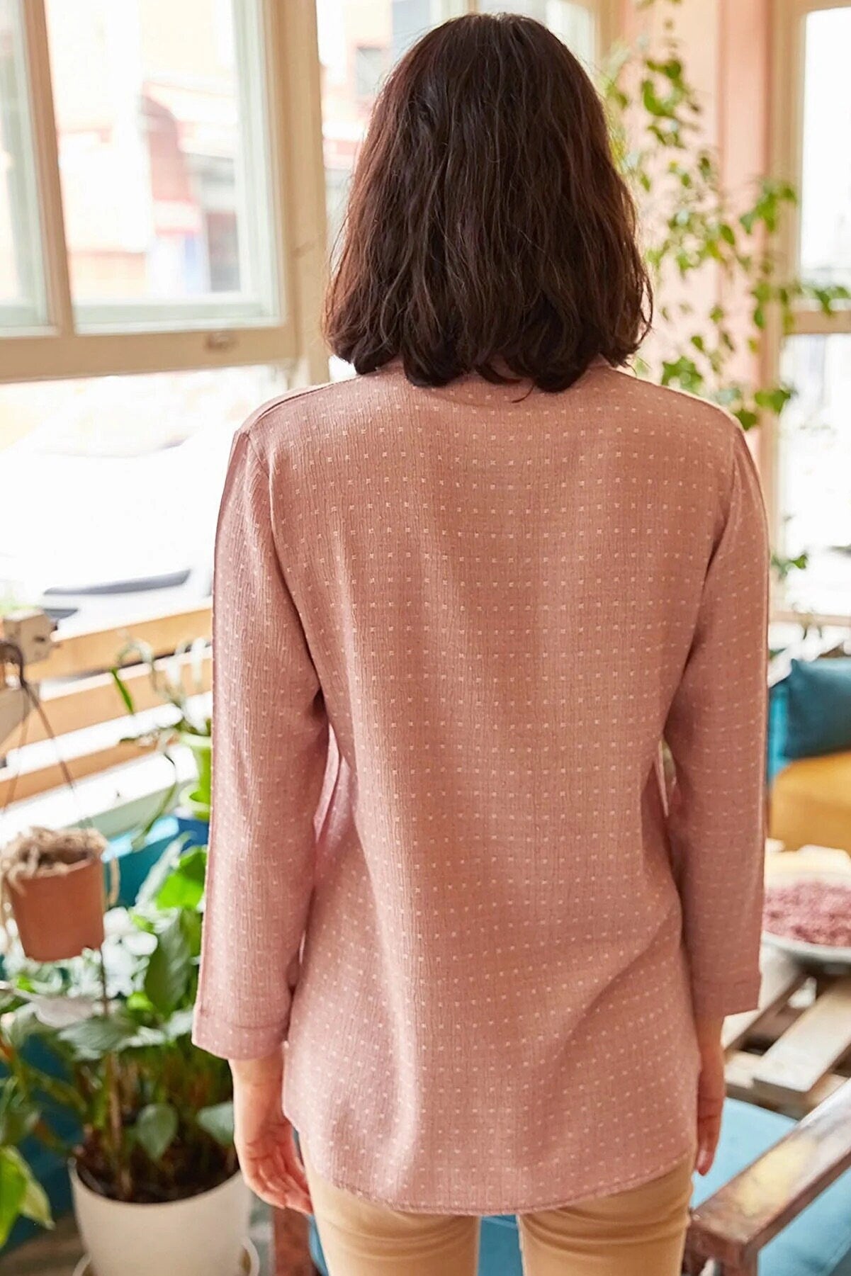 Camisa de diseñador de manga larga con botones Eleanor Pink