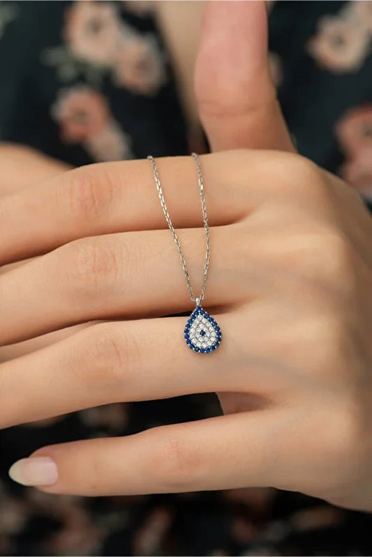 Ασημένιο κολιέ με δάκρυα από μάτι και μάτι 