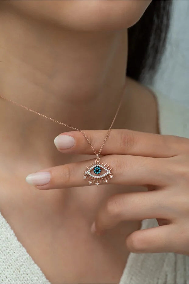 Sterlin Gümüş Nazar Boncuğu Tasarımcı Kolye 