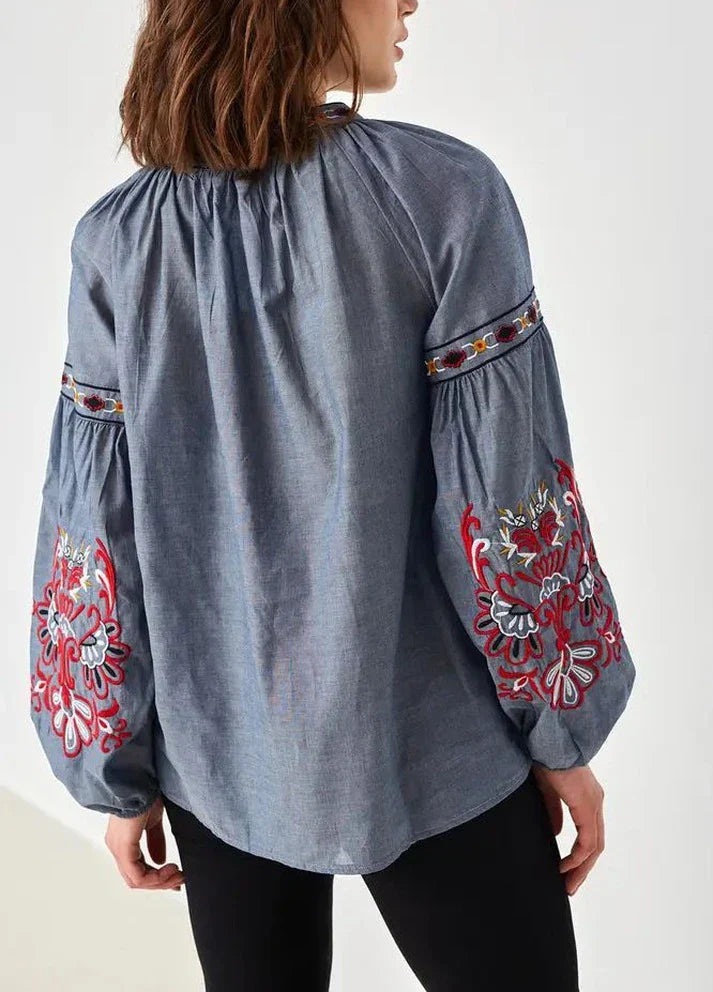 Bohemian Ethnic Ukrainian Cotton Vyshyvanka Blouse