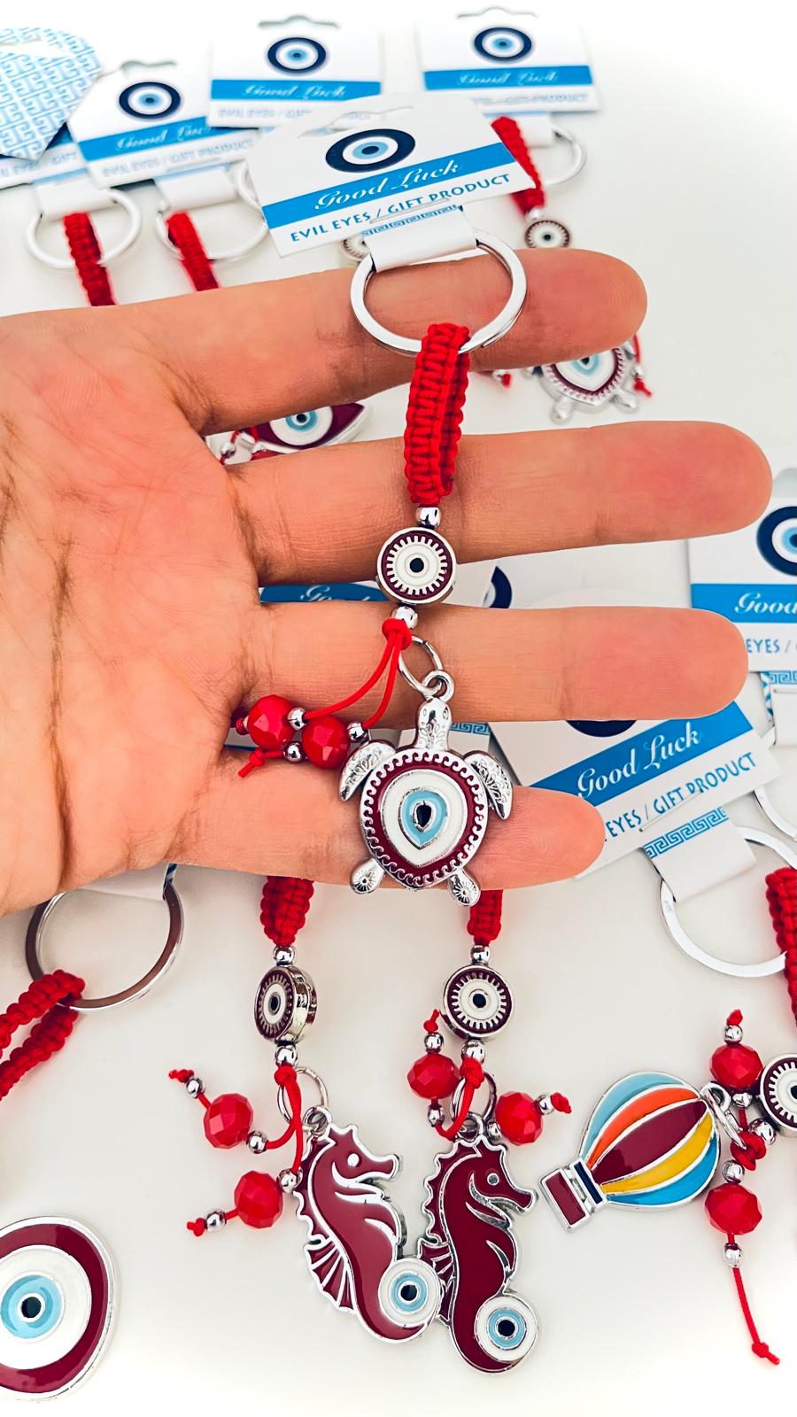 Llavero de plata con ojo de tortuga y diseño de ojo turco
