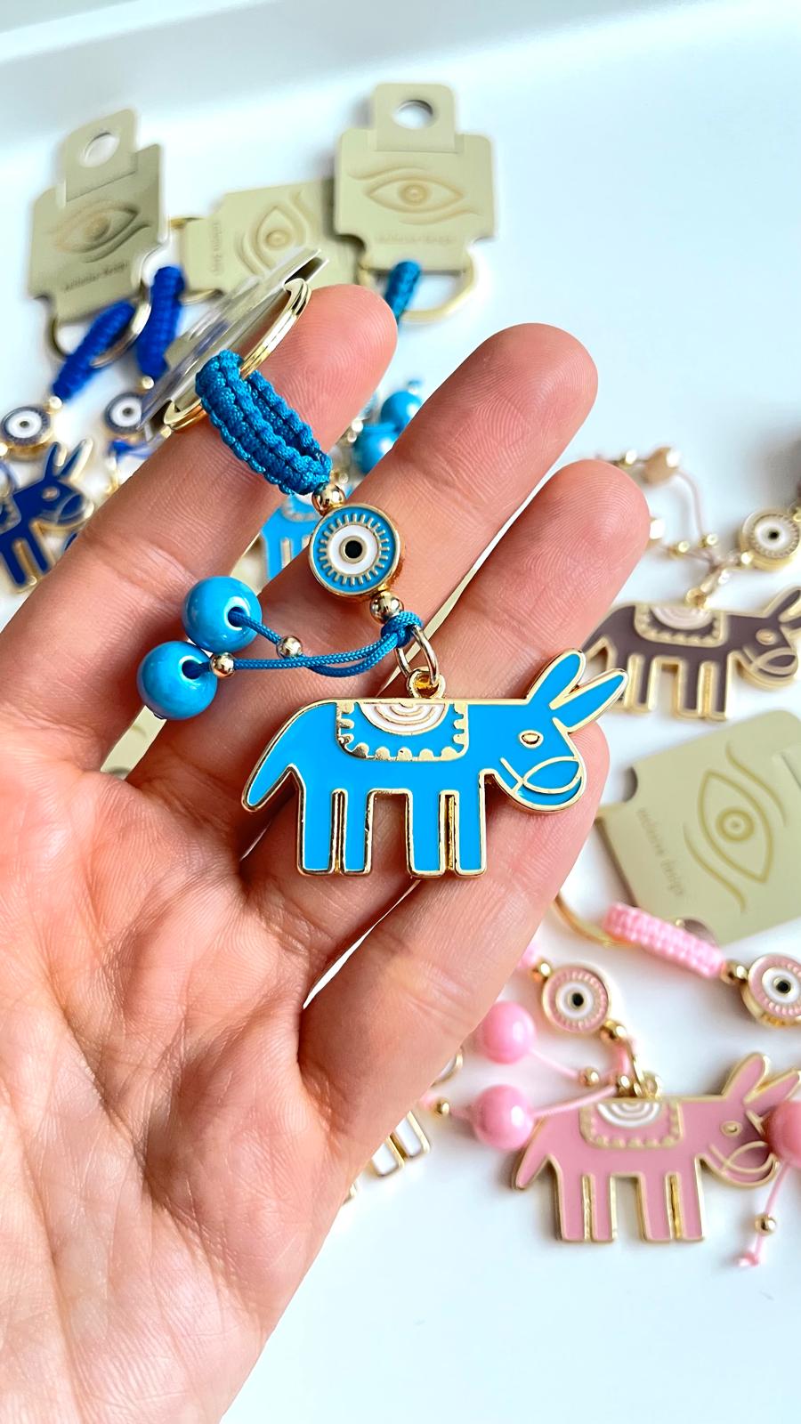 Blue Donkey Design Gold Evil Eye Keychain