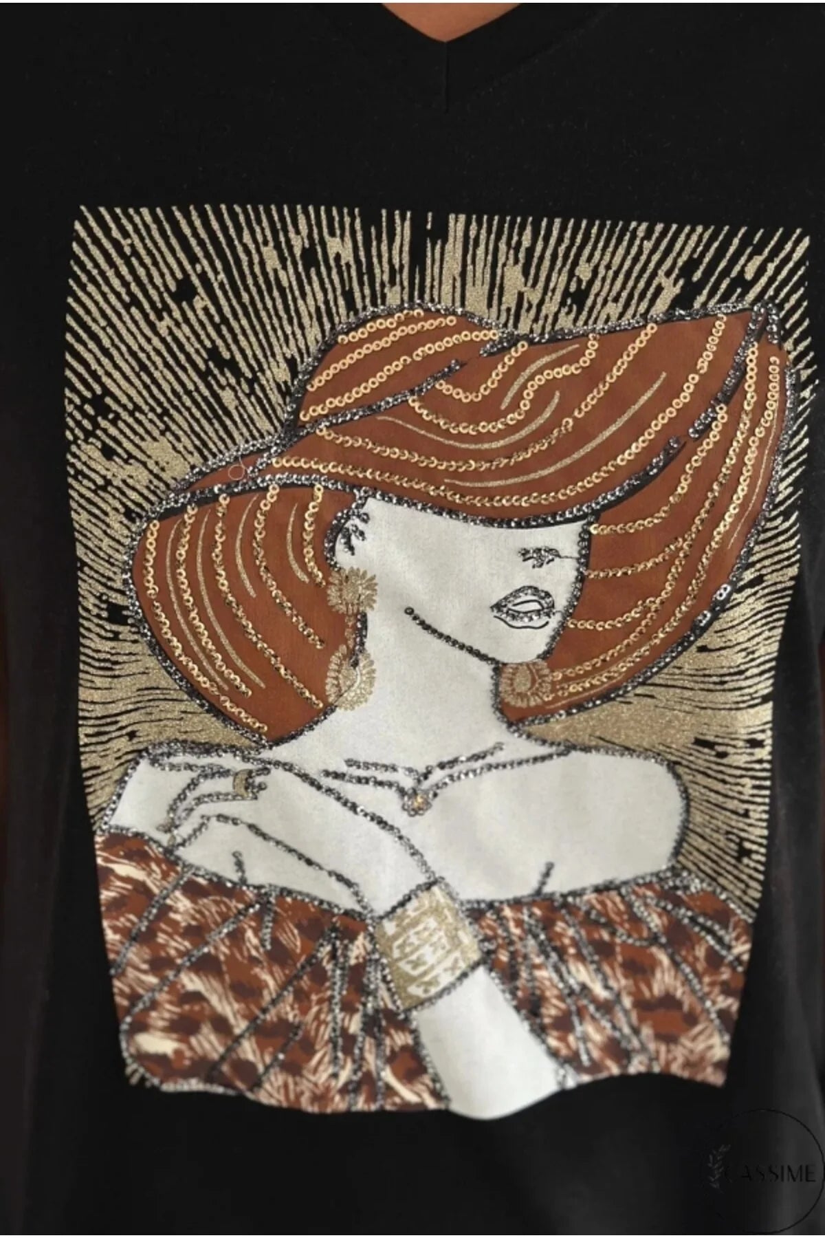 Camiseta de algodón Tilda, figura de mujer negra con sombrero