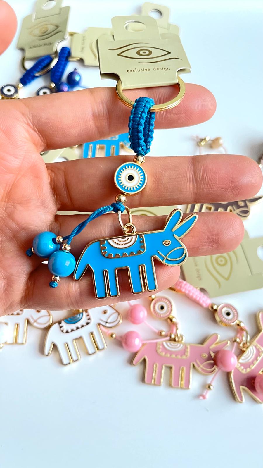 Blue Donkey Design Gold Evil Eye Keychain