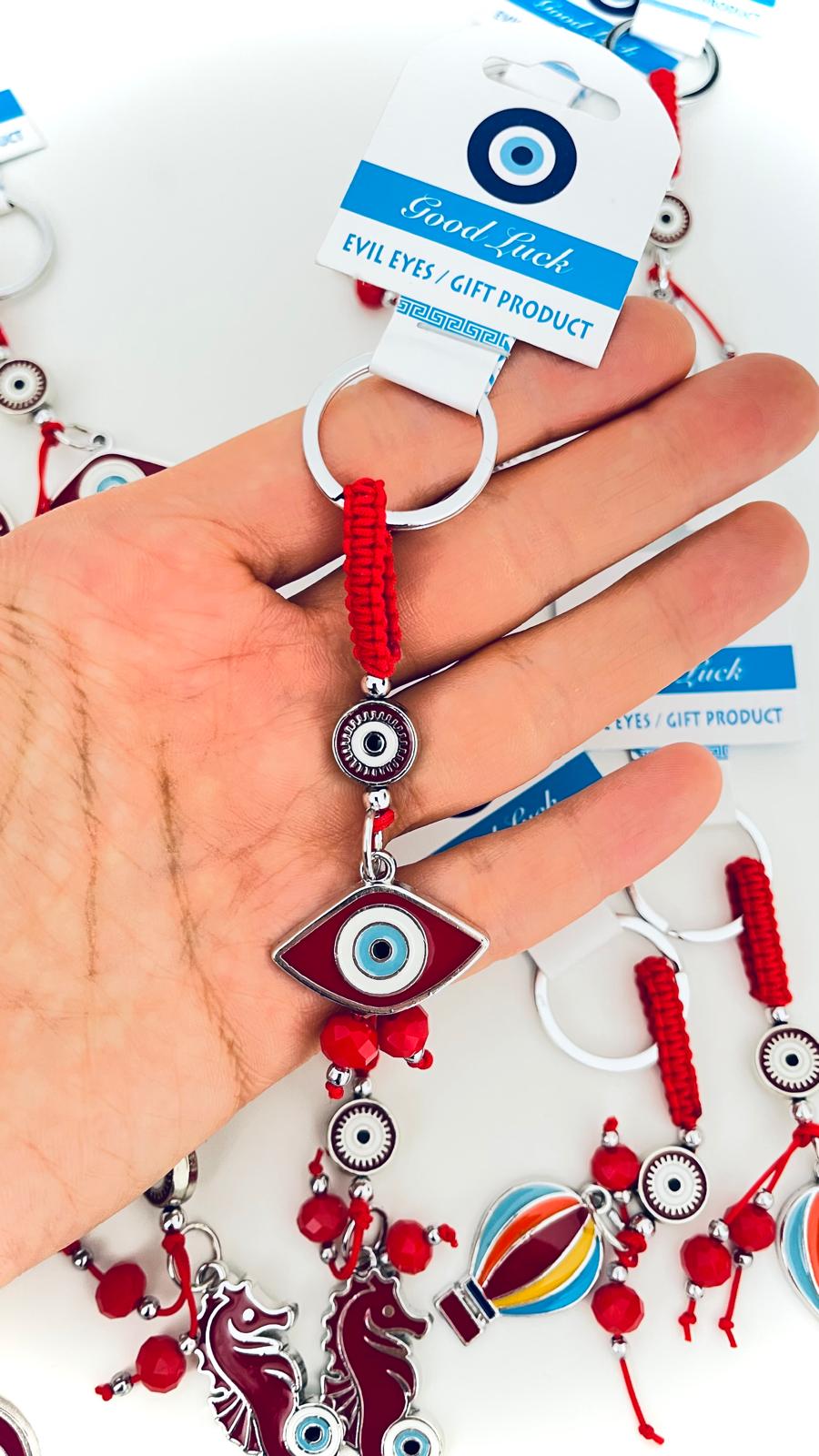 Llavero de plata con el ojo turco de diseño ovalado