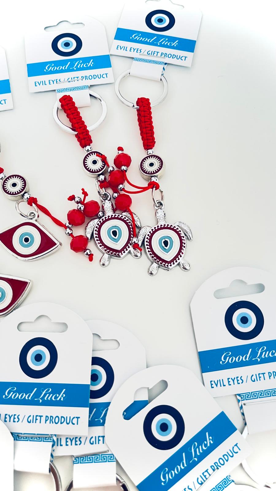 Llavero de plata con ojo de tortuga y diseño de ojo turco