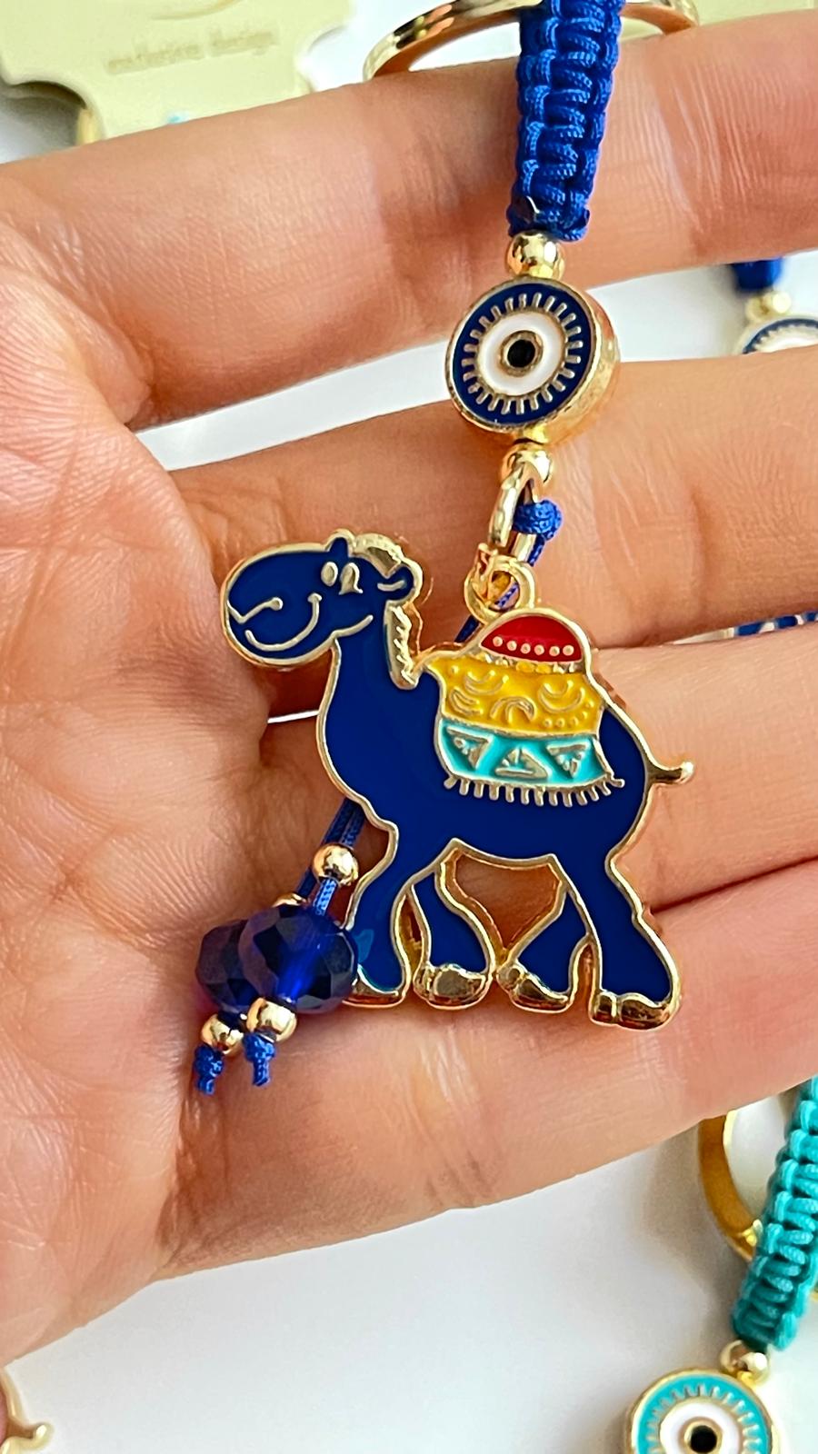Dark Blue Camel Design Gold Evil Eye Keychain