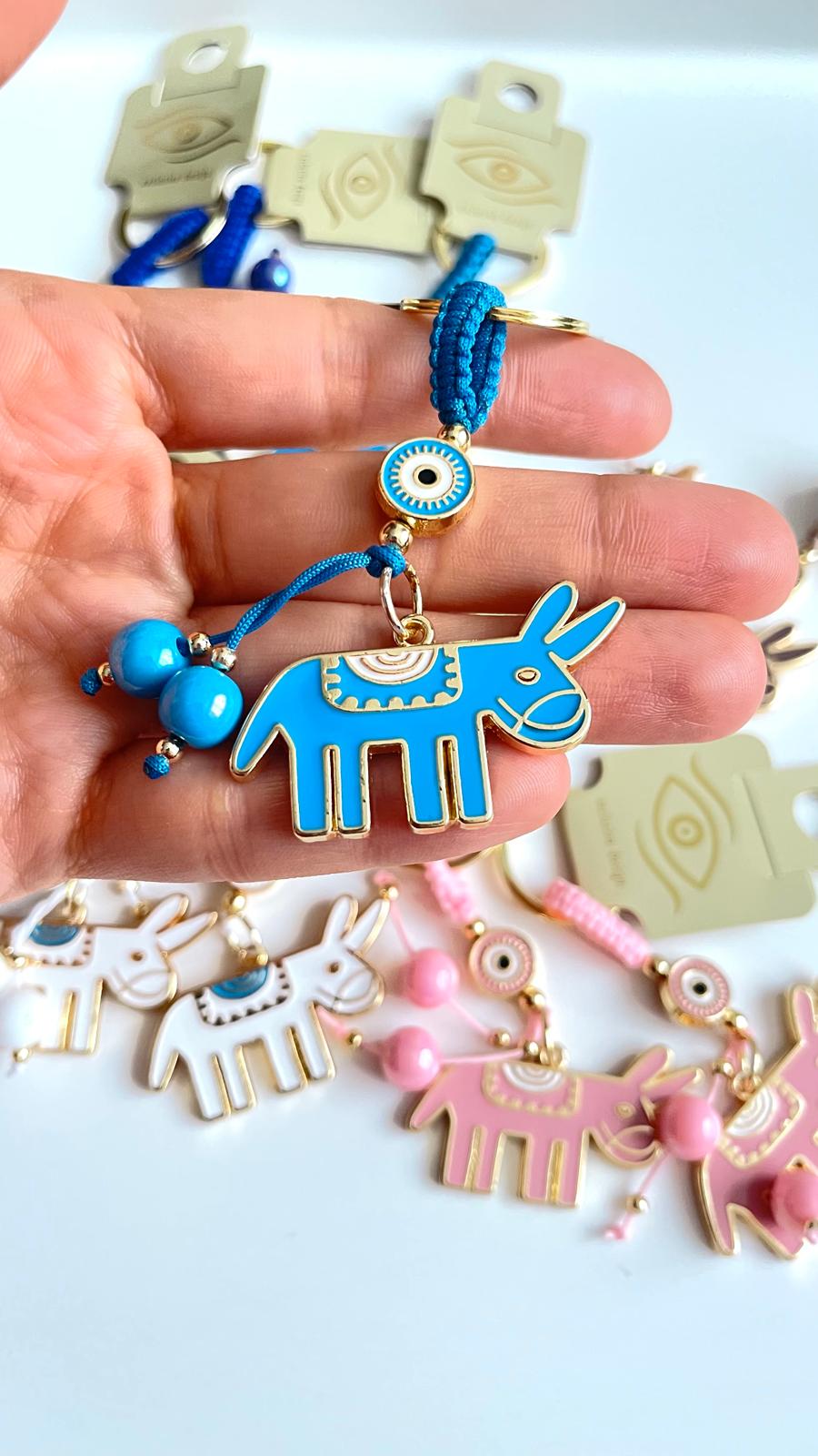 Blue Donkey Design Gold Evil Eye Keychain